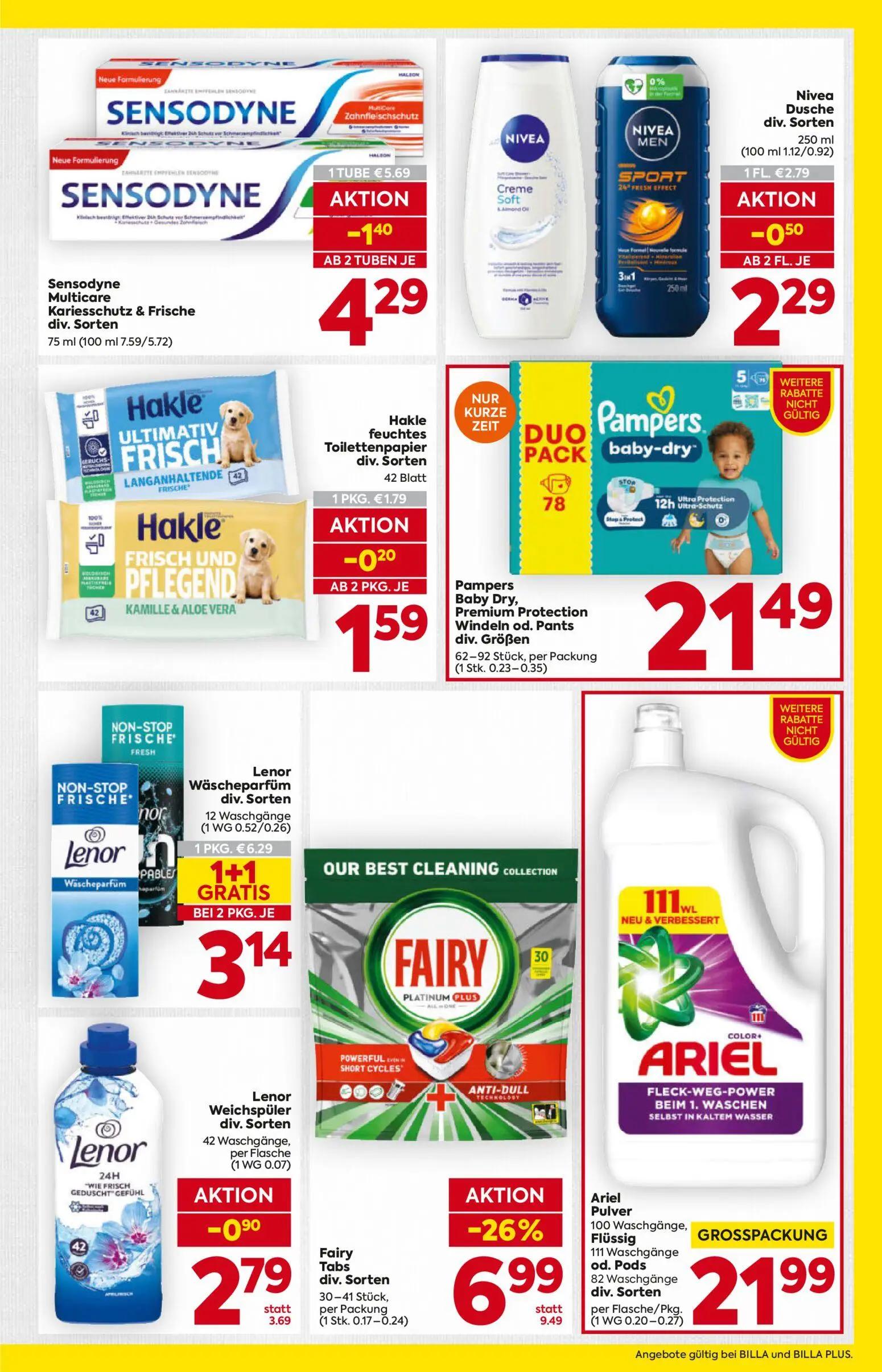 Billa Prospekt, Seite 15 von 16 — Lenor Wäscheparfüm div. Sorten, Fairy Tabs div. Sorten, Lenor Weichspüler div. Sorten