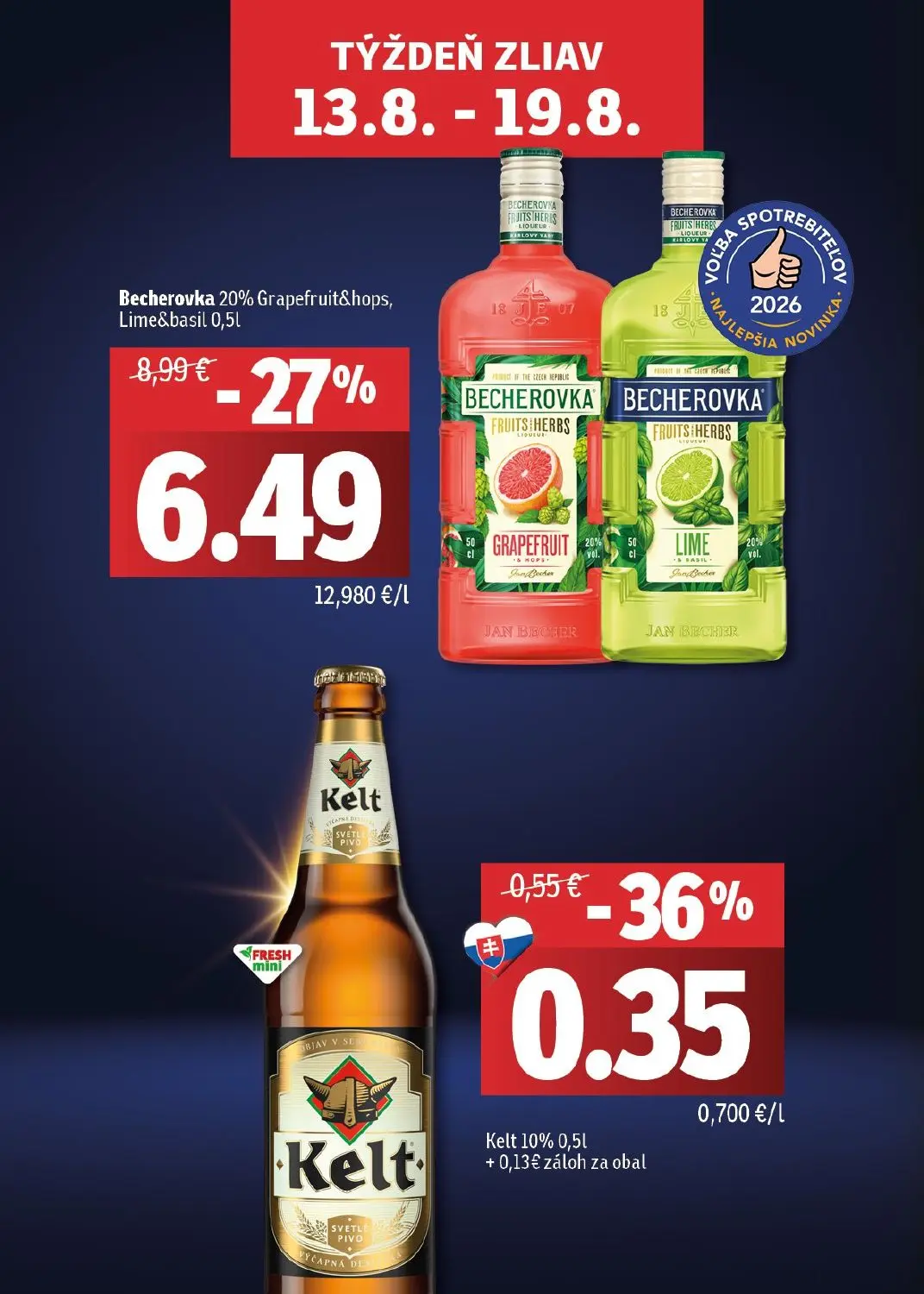 Fresh - západ leták, strana 2 z 48 — Becherovka 20% Grapefruit&hops, Lime&basil, Kelt 10%