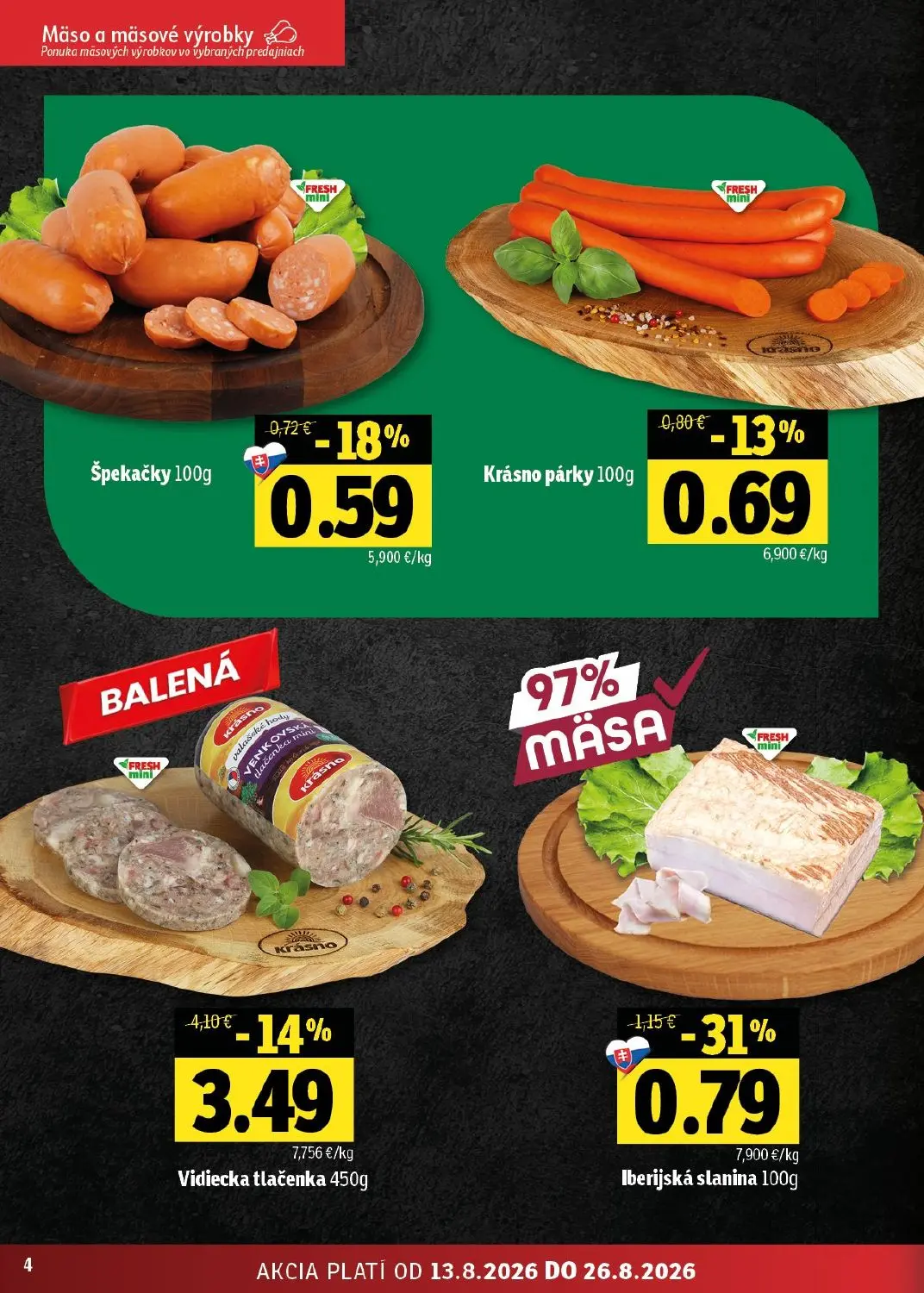 Fresh - západ leták, strana 4 z 48 — Vidiecka tlačenka, Iberijská slanina, Špekačky