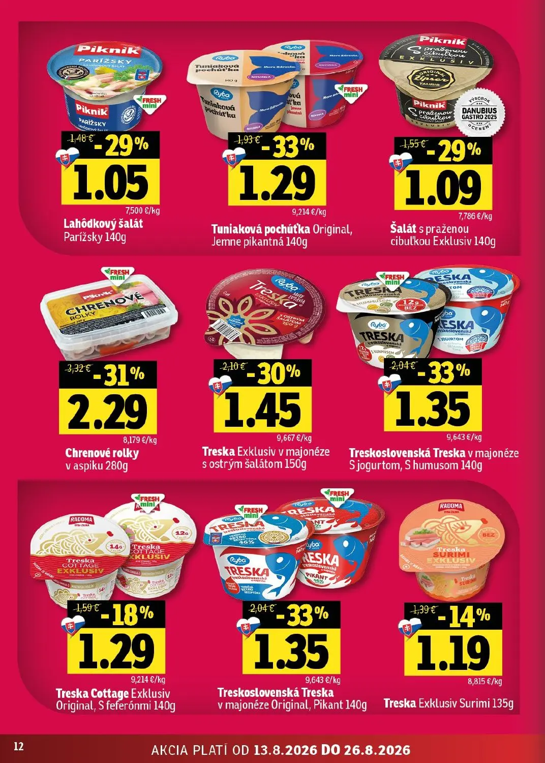 Fresh - západ leták, strana 12 z 48 — Chrenové rolky v aspiku, Treskoslovenská Treska v majonéze S jogurtom, S humusom, Tres…