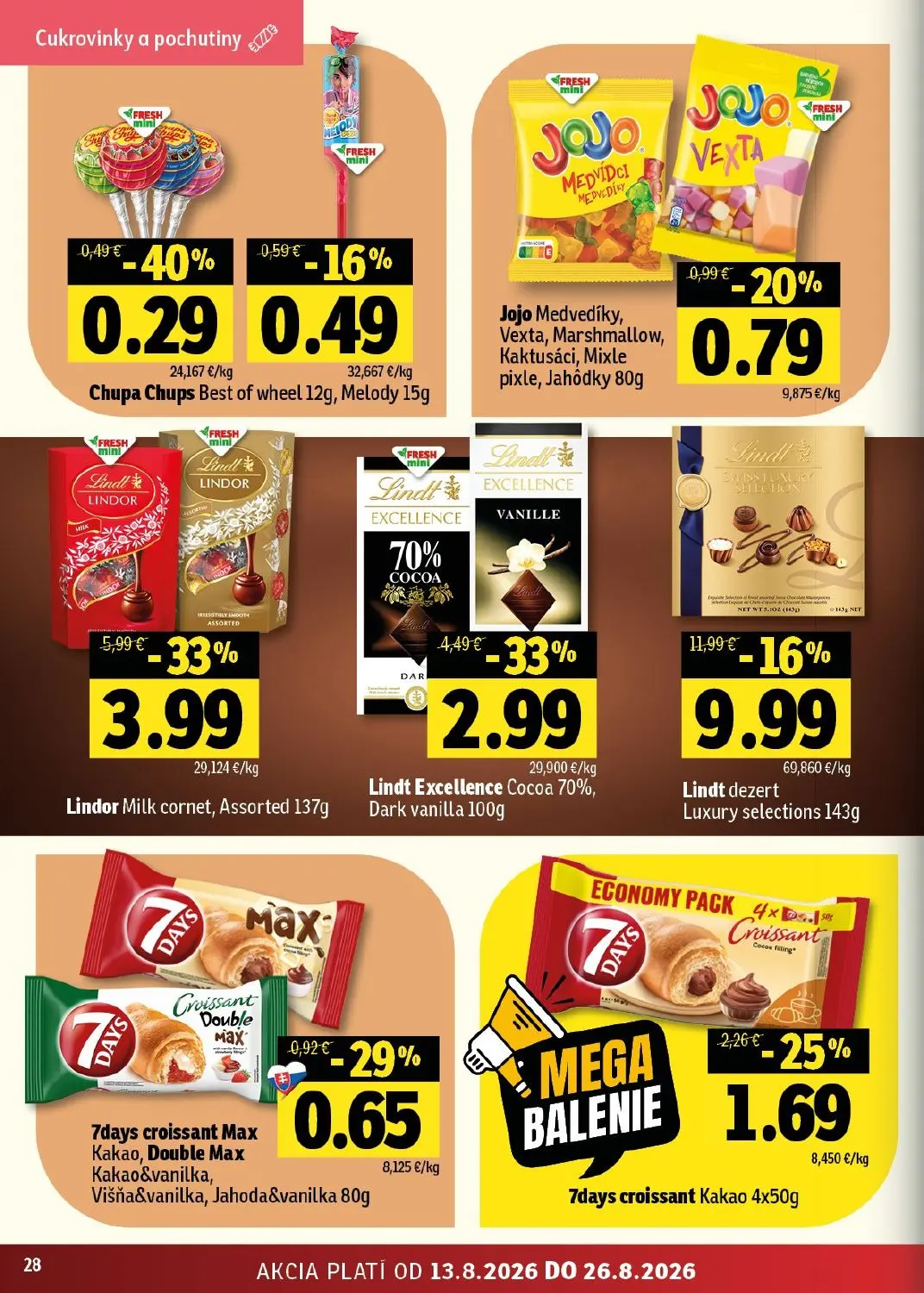 Fresh - západ leták, strana 28 z 48 — Lindor Milk cornet, Assorted, Lindt dezert Luxury selections, Lindt Excellence Cocoa 7…