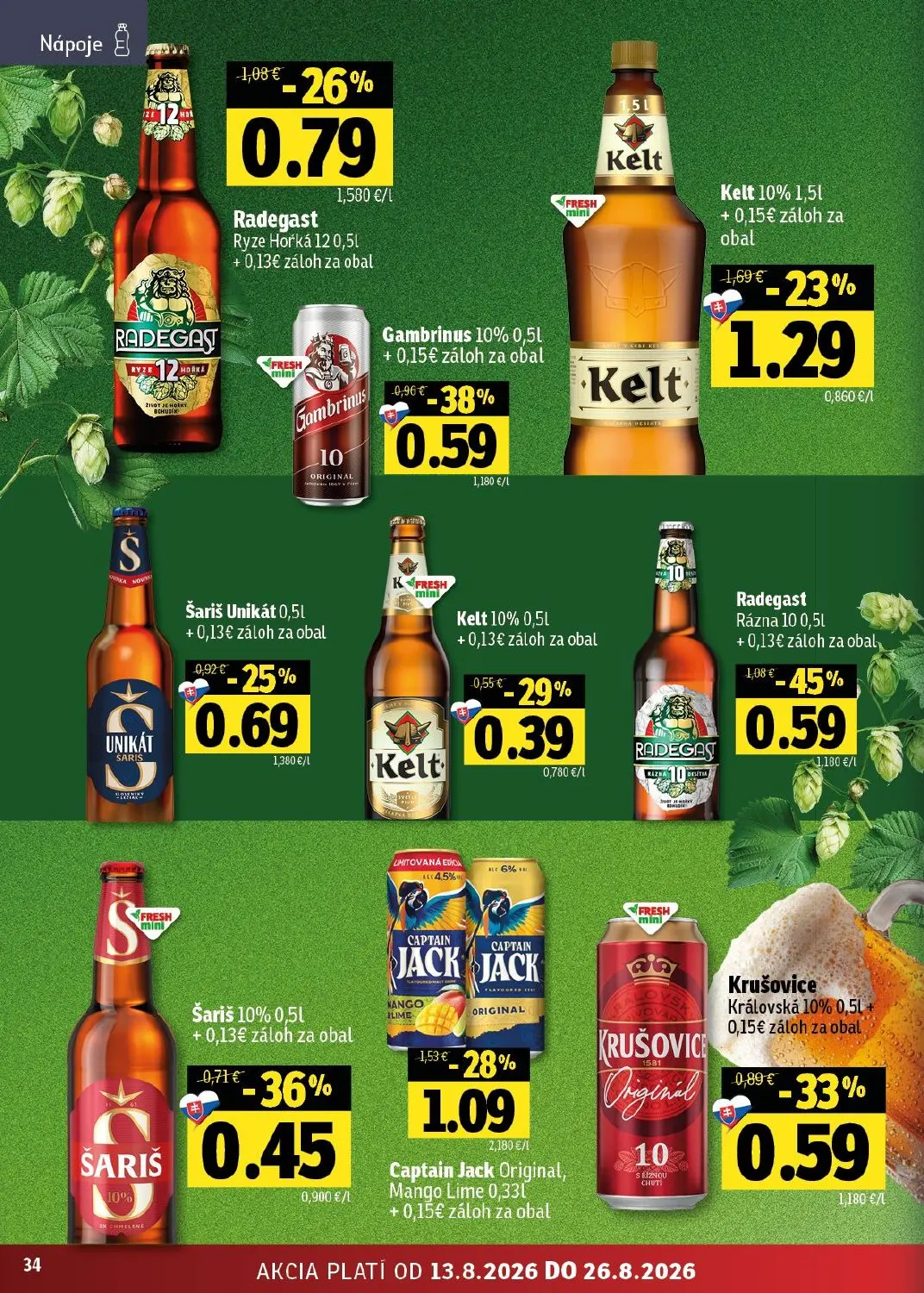 Fresh - západ leták, strana 34 z 48 — Radegast Rázna 10, Captain Jack Original, Mango Lime, Kelt