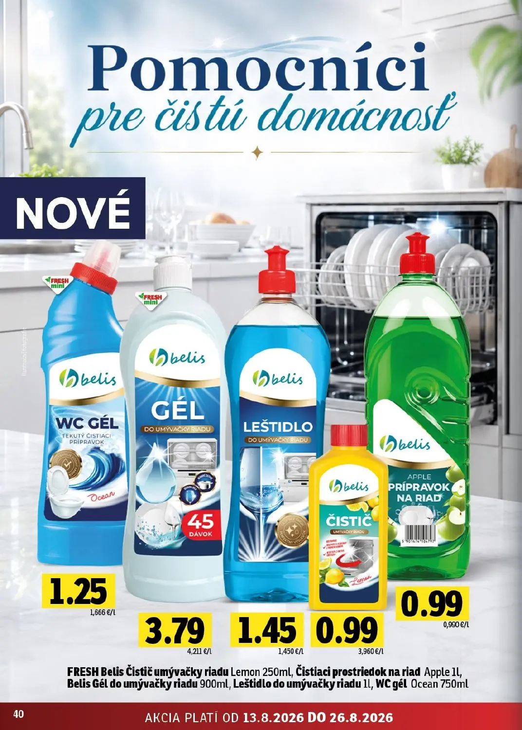 Fresh - západ leták, strana 40 z 48 — WC GÉL Ocean, Belis Gél do umývačky riadu, Leštidlo do umývačky riadu