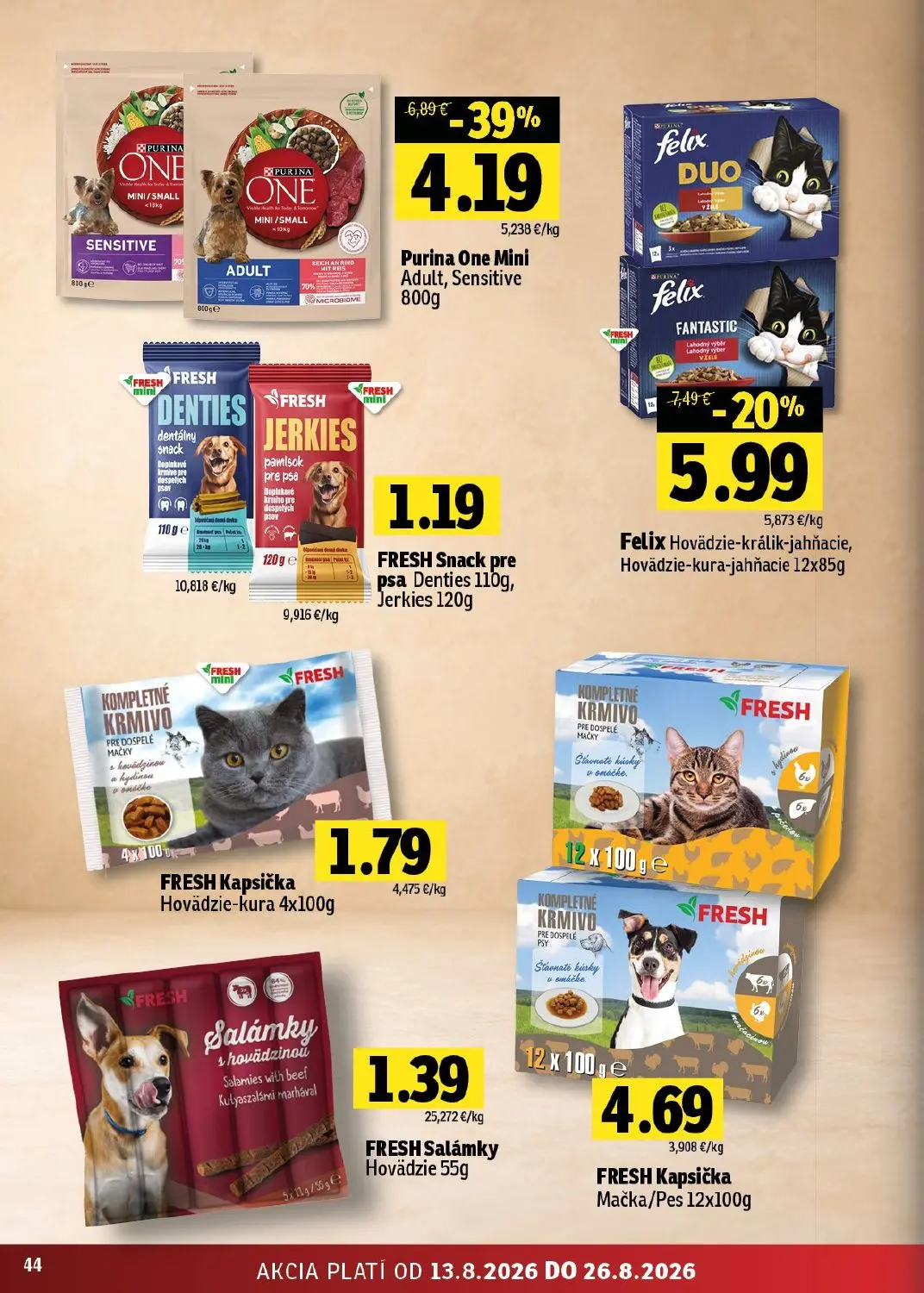 Fresh - západ leták, strana 44 z 48 — Purina One Mini Adult, Sensitive, Felix Hovädzie-králik-jahňacie, Hovädzie-kura-jahňac…