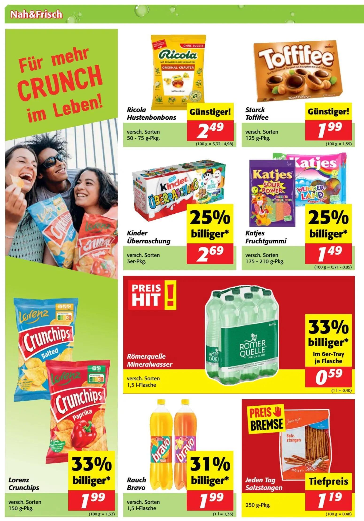 Nah & Frisch Prospekt, Seite 6 von 8 — Lorenz Crunchips Paprika, Kinder Überraschung, Rauch Bravo