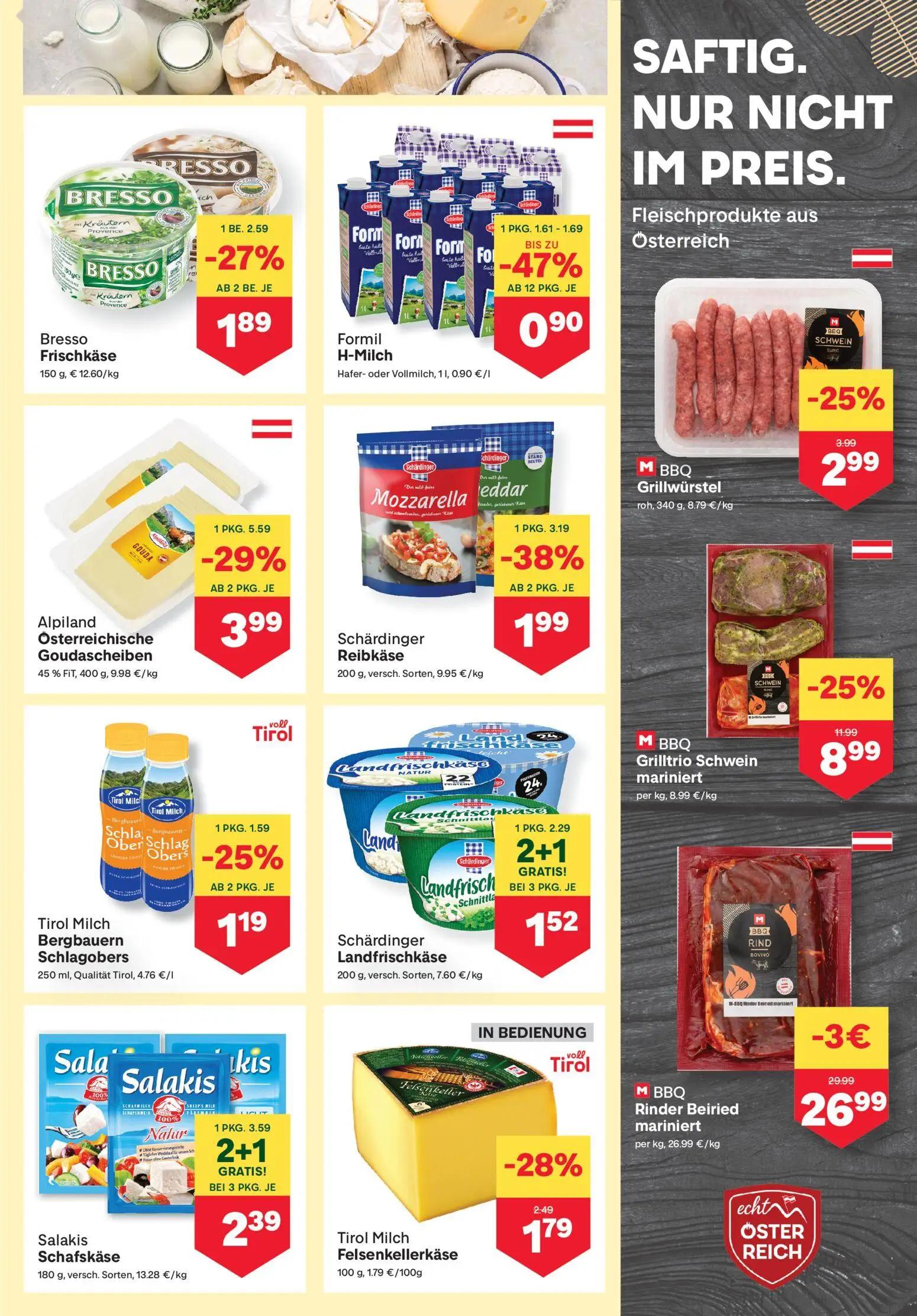 MPREIS Prospekt, Seite 3 von 16 — BBQ Grilltrio Schwein mariniert, BBQ Rinder Beiried mariniert, Alpiland Österreichische Go…