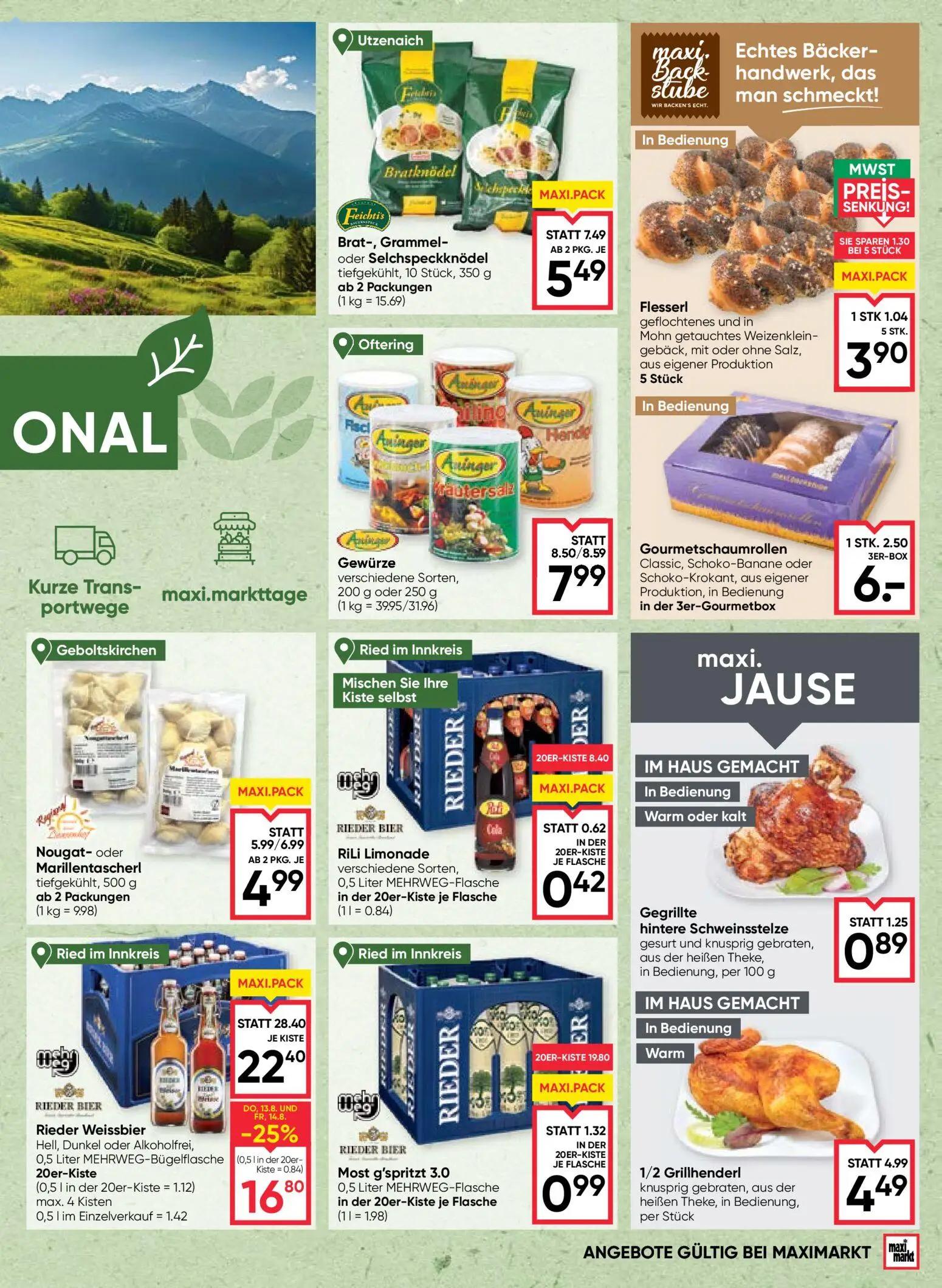 Maximarkt Prospekt, Seite 5 von 24 — Rieder Weissbier Hell, Dunkel oder Alkoholfrei, 0,5 Liter MEHRWEG-Bügelflasche, Brat-, …