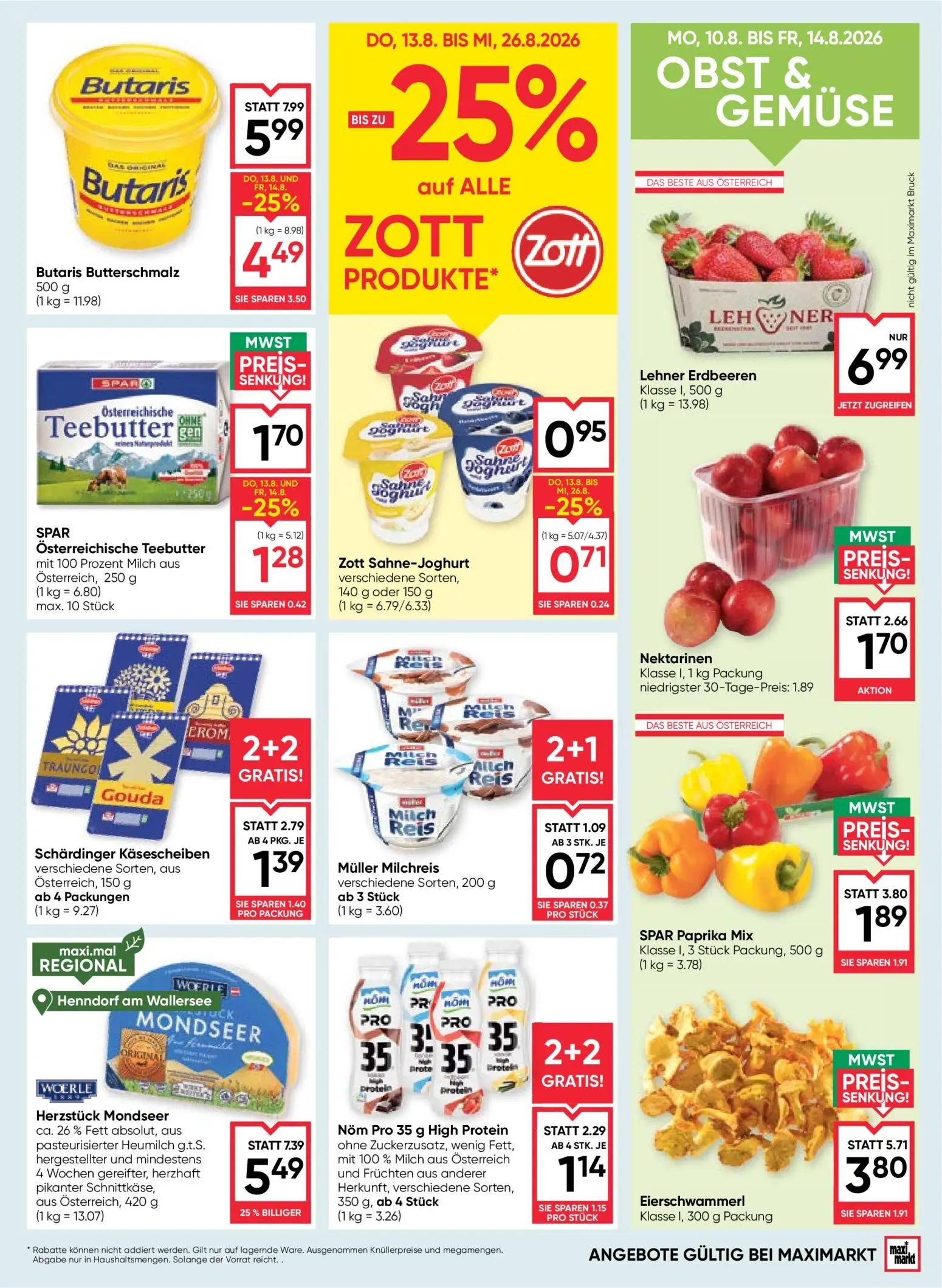 Maximarkt Prospekt, Seite 9 von 24 — Butaris Butterschmalz, SPAR Paprika Mix, Eierschwammerl