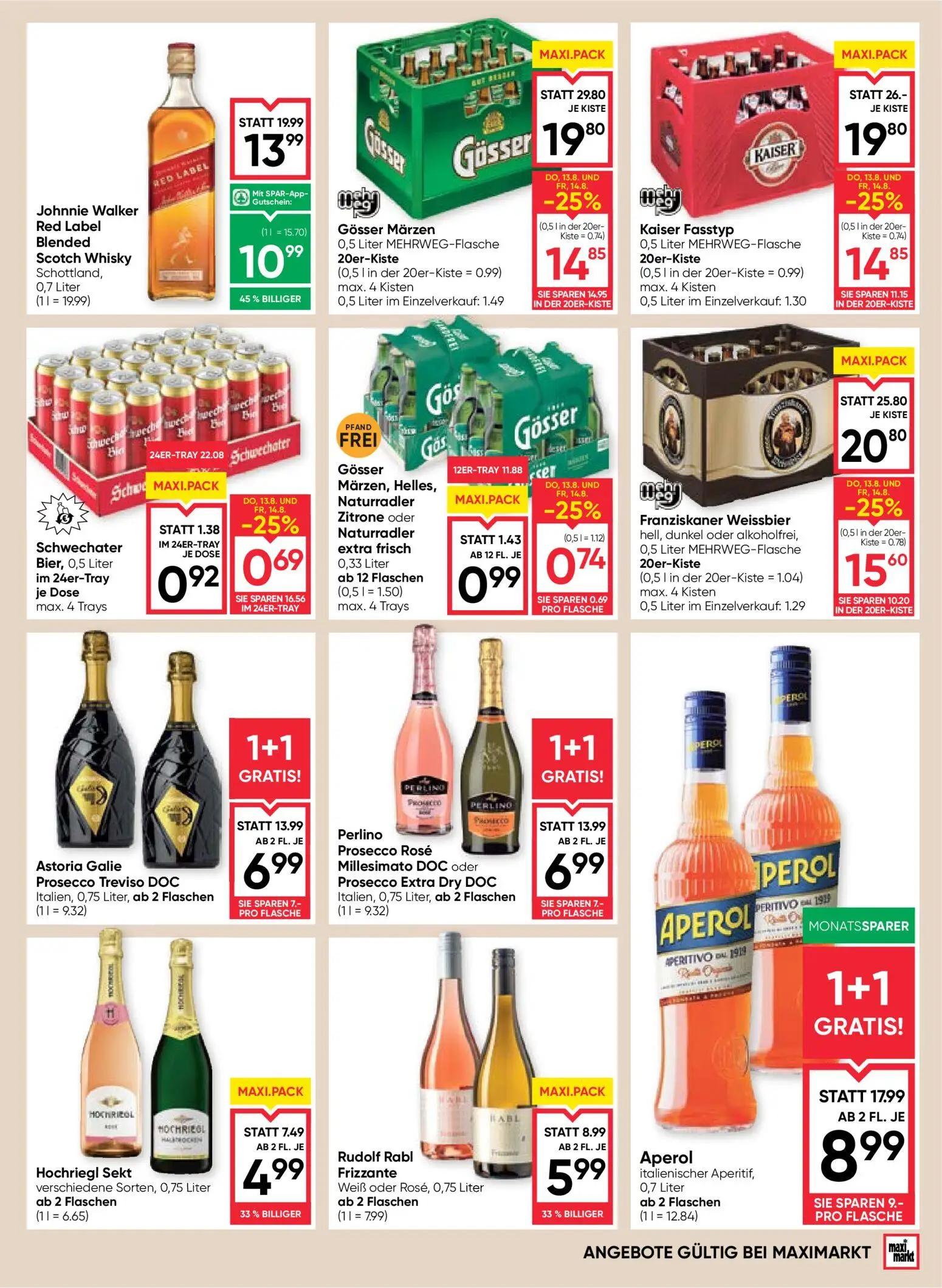 Maximarkt Prospekt, Seite 13 von 24 — Gösser Märzen, Kaiser Fasstyp, Franziskaner Weissbier hell, dunkel oder alkoholfrei