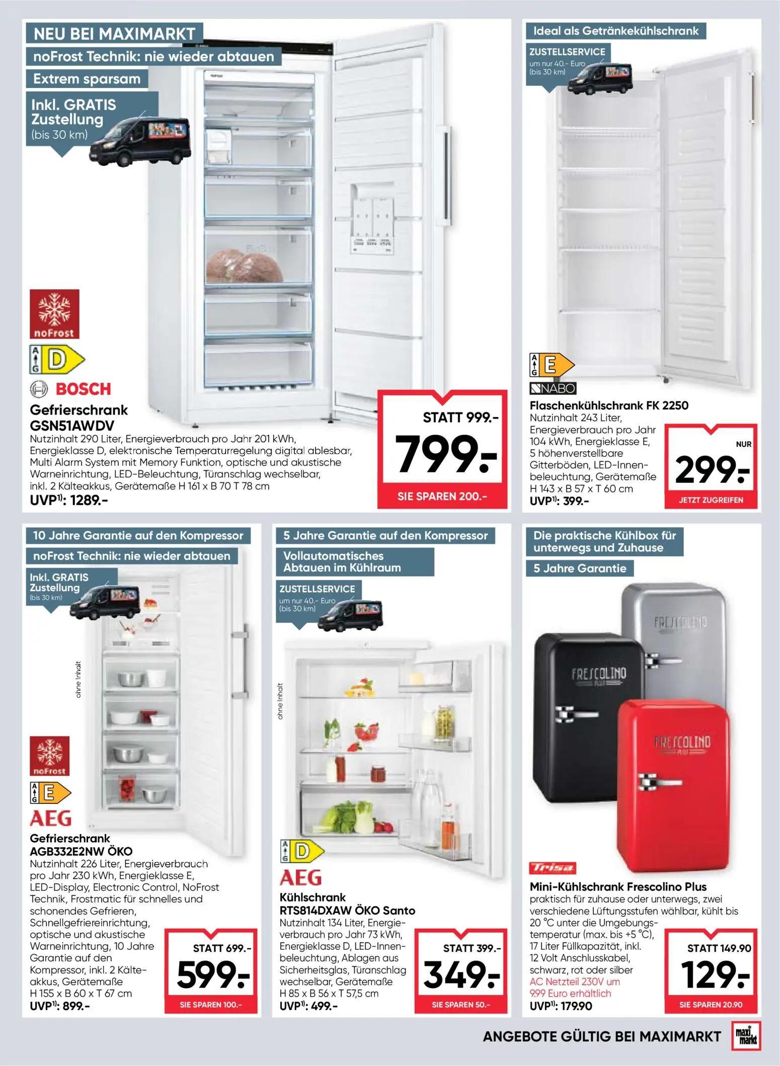 Maximarkt Prospekt, Seite 21 von 24 — Gefrierschrank GSN51AWDV, Gefrierschrank AGB332E2NW ÖKO, Kühlschrank RTS814DXAW ÖKO Sa…