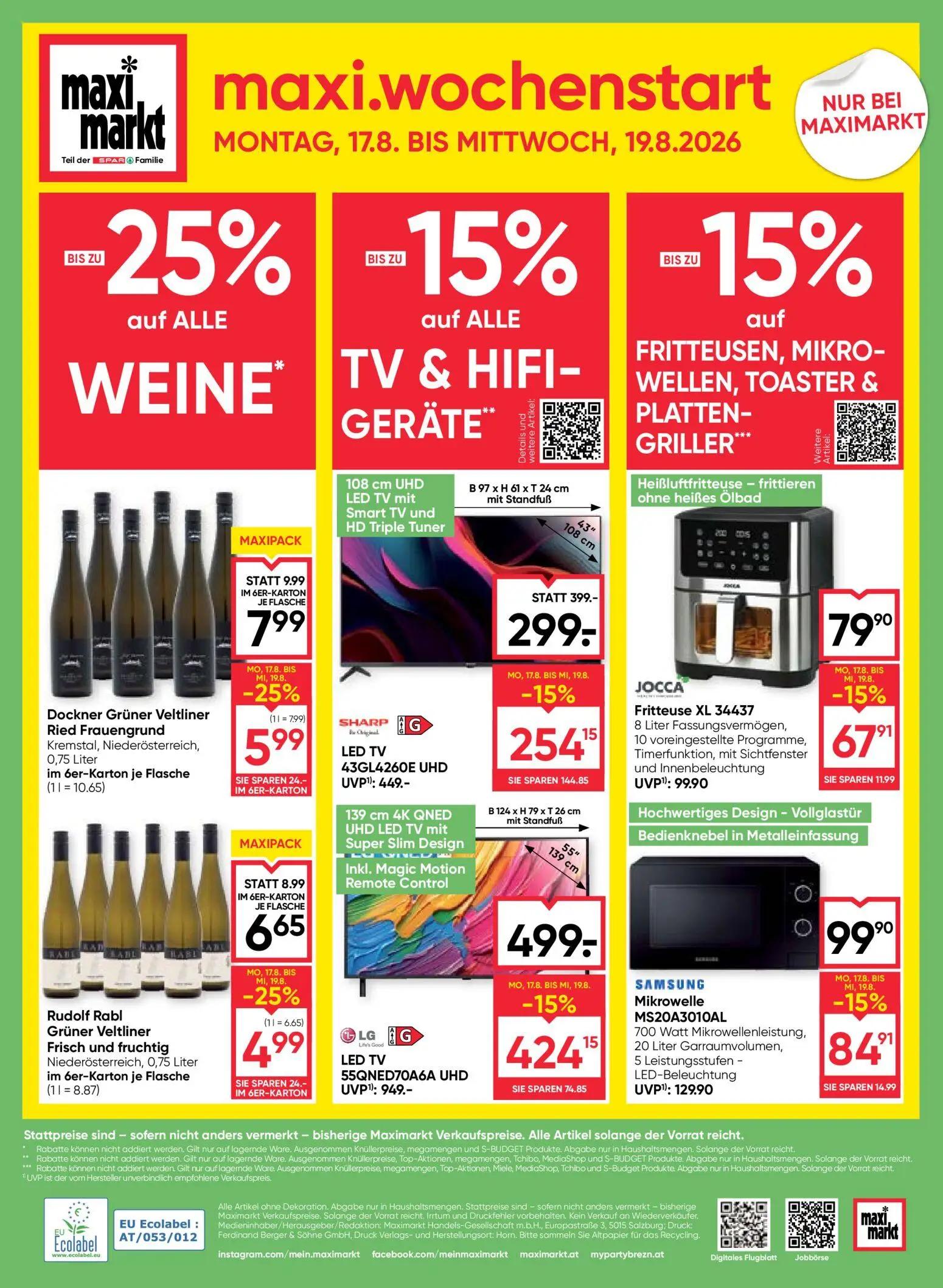 Maximarkt Prospekt, Seite 24 von 24 — LED TV 43GL4260E UHD, LED TV 55QNED70A6A UHD, Fritteuse XL 34437