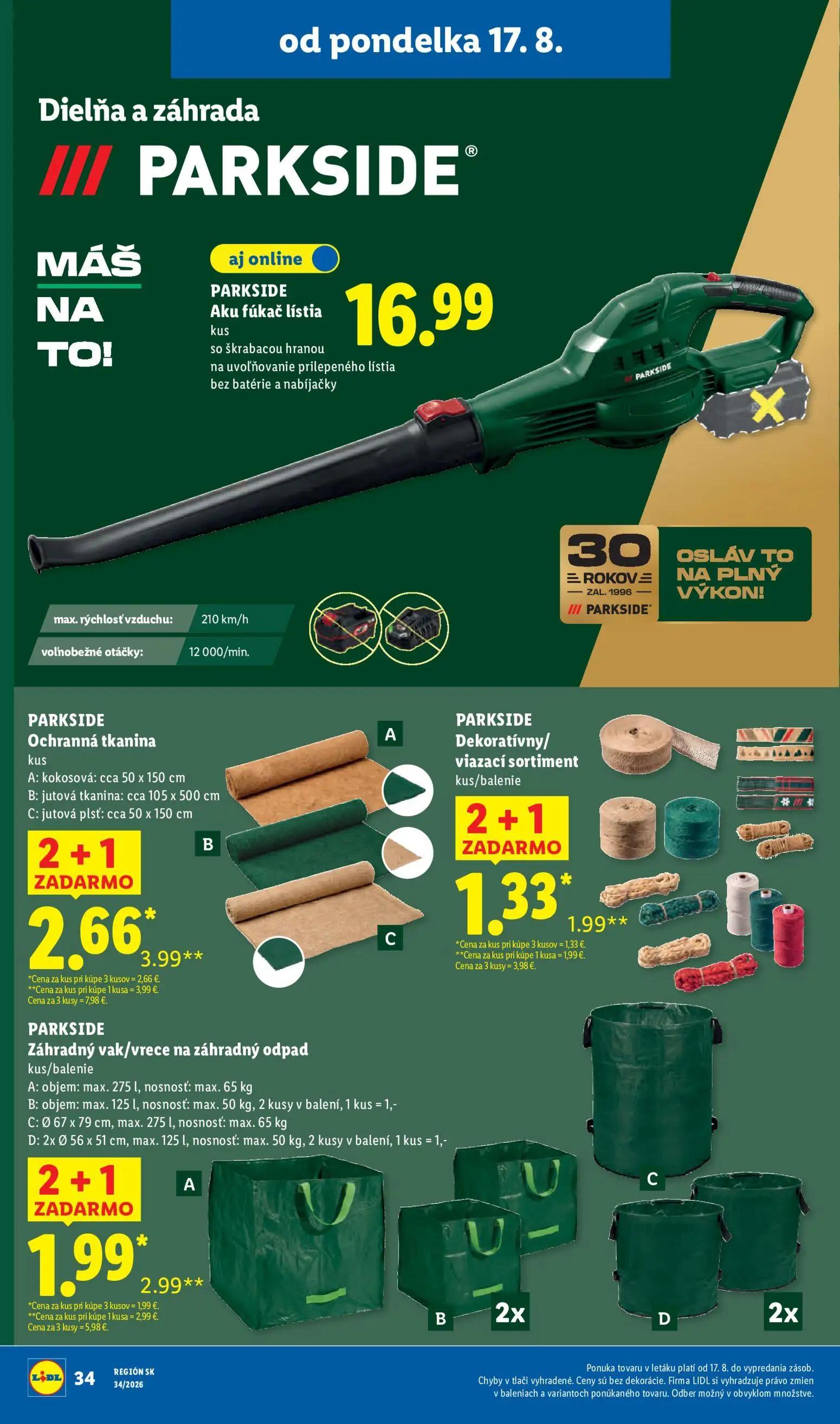 Lidl leták, strana 48 z 95 — PARKSIDE Ochranná tkanina A: kokosová: cca 50 x 150 cm, PARKSIDE Ochranná tkanina B: jutová tka…