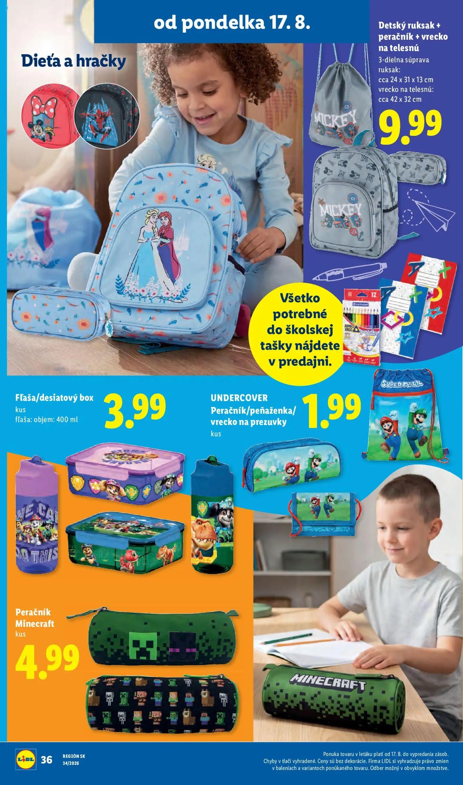 Lidl leták, strana 52 z 95 — Detský ruksak + peračník + vrecko na telesnú, Fľaša/desiatový box, UNDERCOVER Peračník/peňaženk…