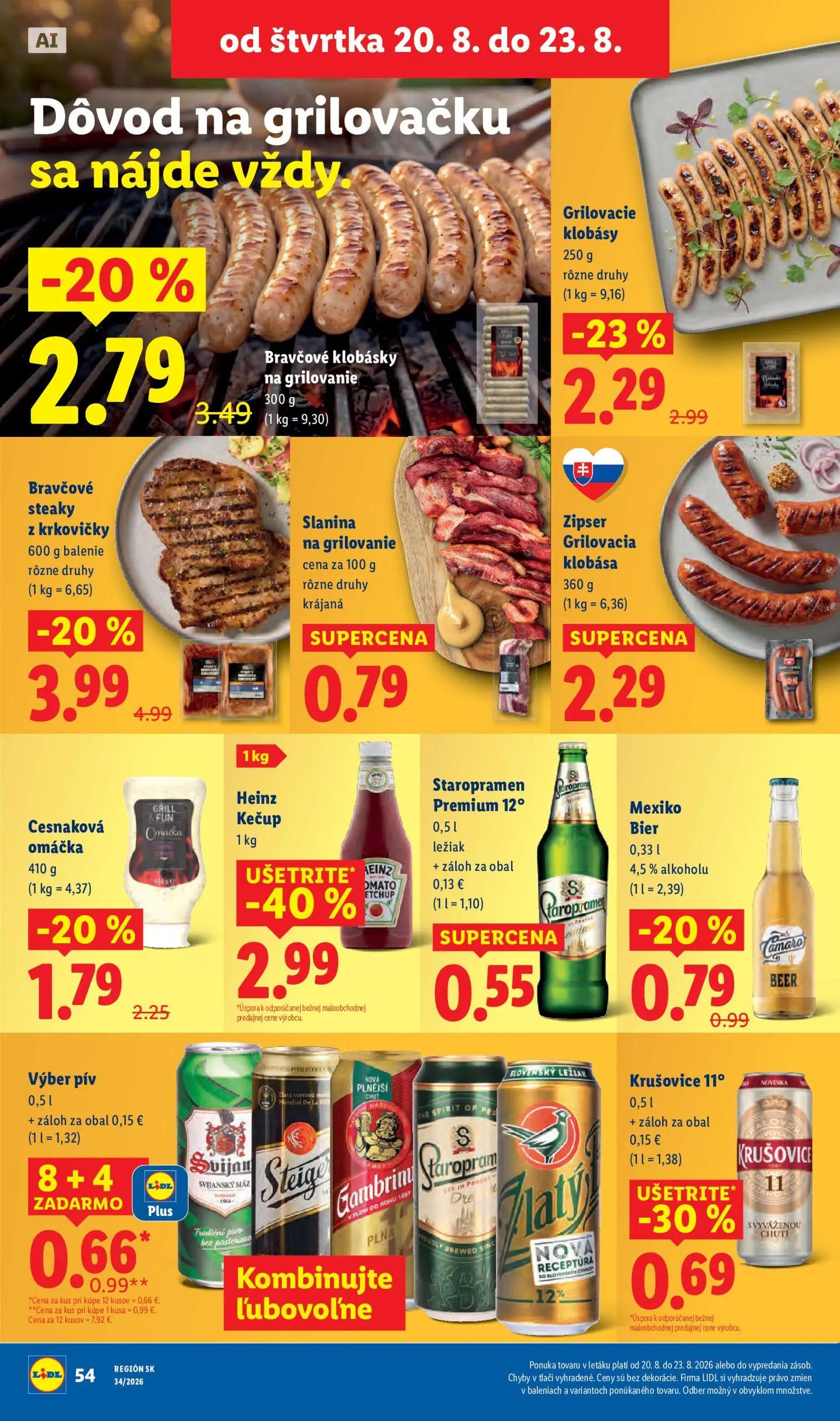 Lidl leták, strana 68 z 95 — Heinz Kečup, Bravčové steaky z krkovičky, Bravčové klobásky na grilovanie