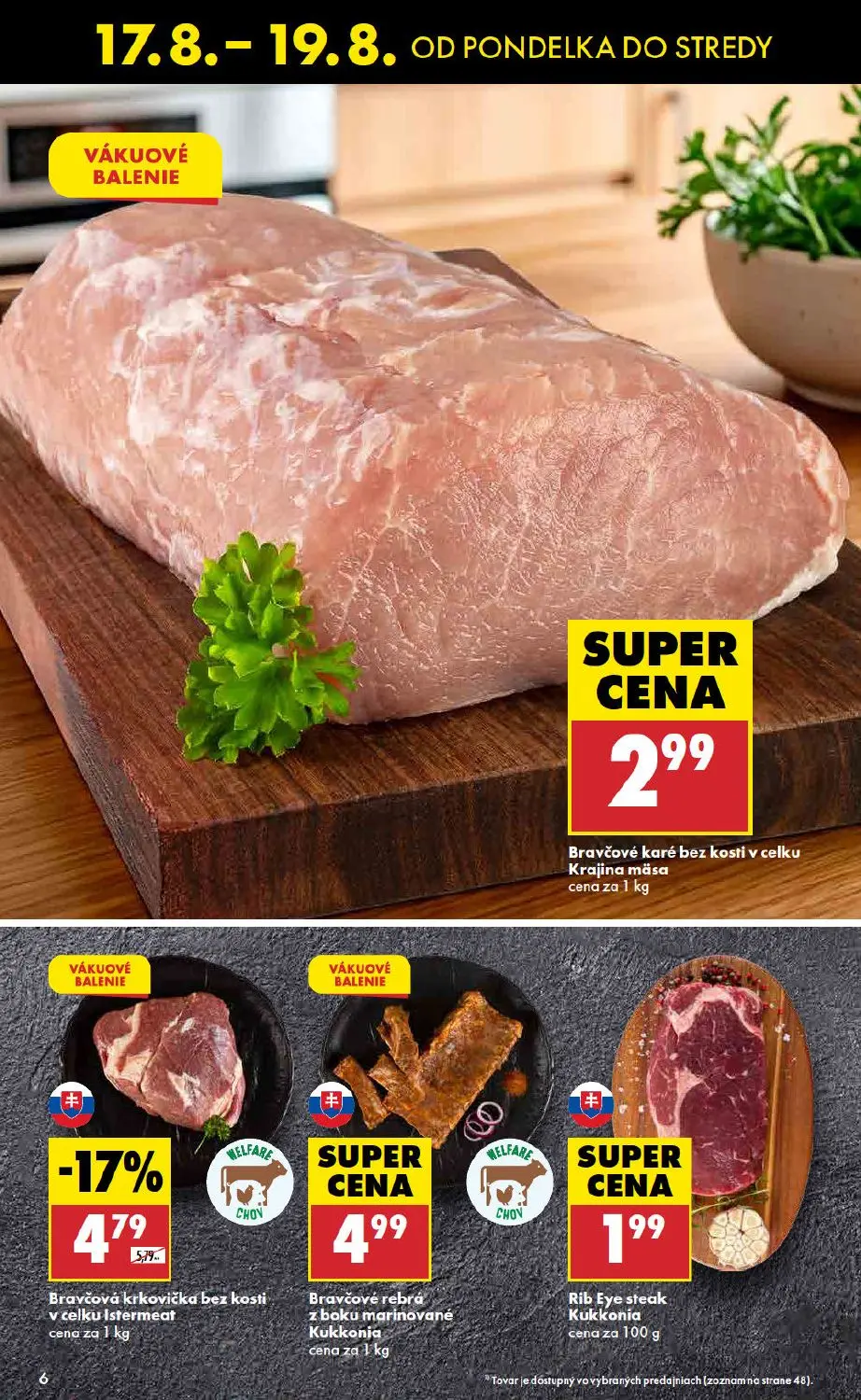 Biedronka leták, strana 6 z 11 — Bravčová krkovička bez kosti v celku Istermeat, Bravčové karé bez kosti v celku Krajina mäs…