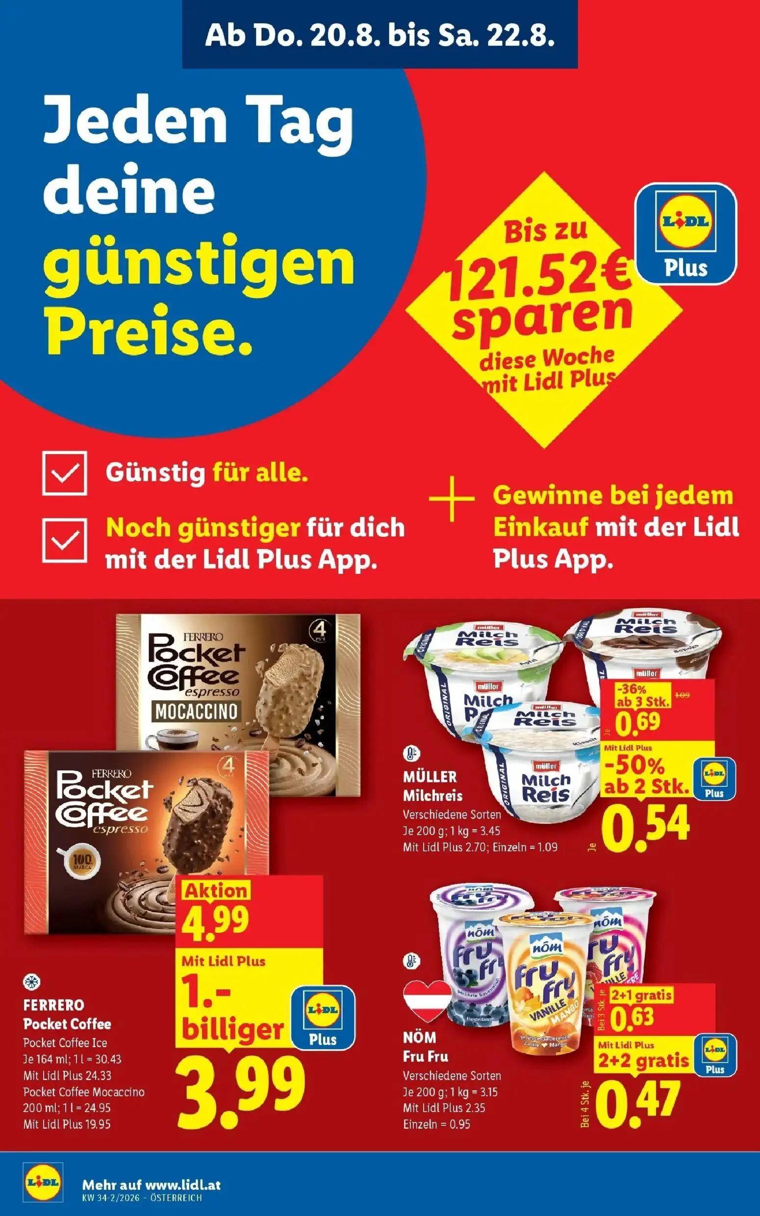 Lidl Prospekt, Seite 2 von 55 — FERRERO Pocket Coffee Ice, MÜLLER Milchreis Verschiedene Sorten, NÖM Fru Fru Verschiedene So…