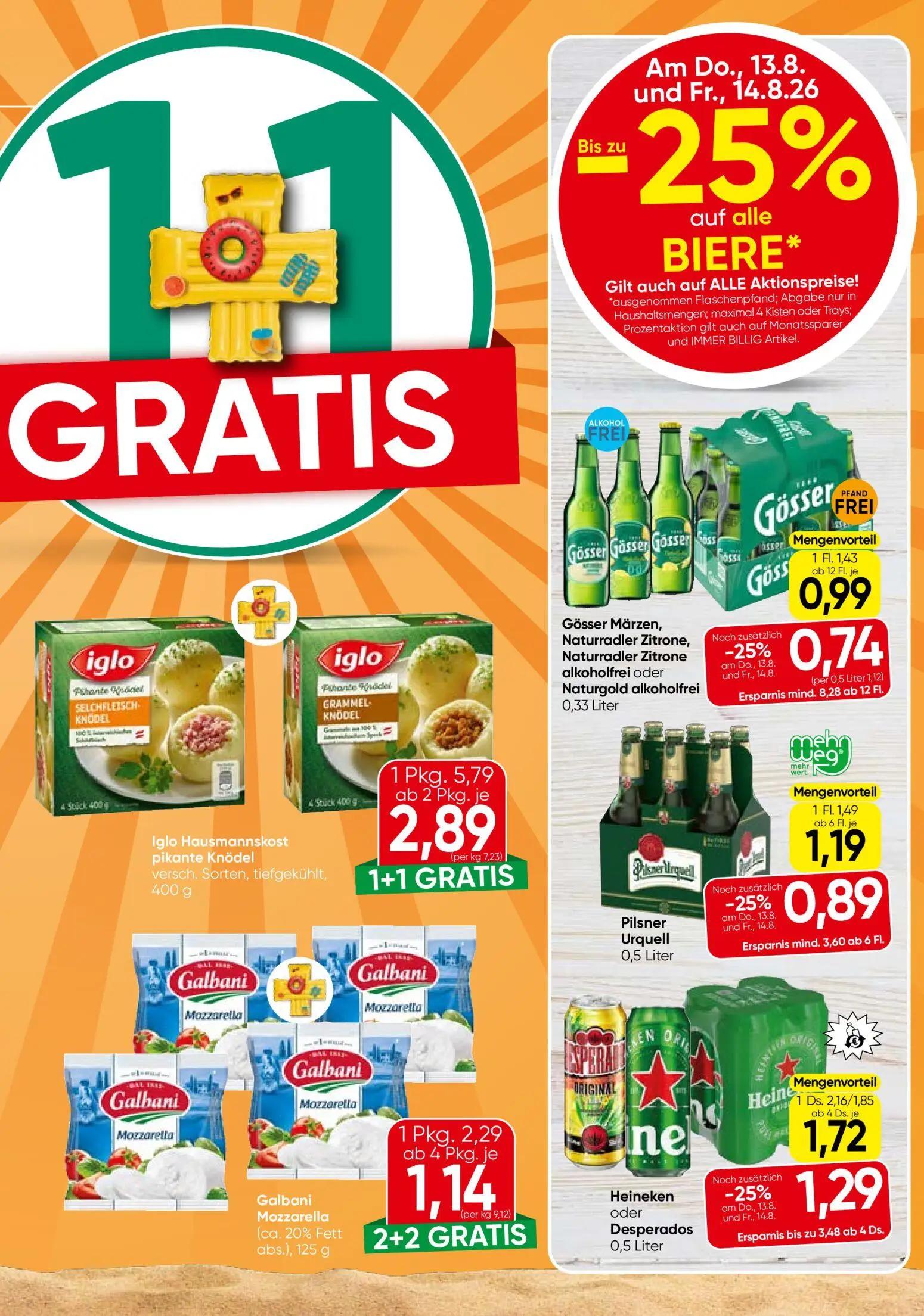 Eurospar Prospekt, Seite 9 von 16 — Iglo Hausmannskost pikante Knödel, Galbani Mozzarella, Heineken oder Desperados