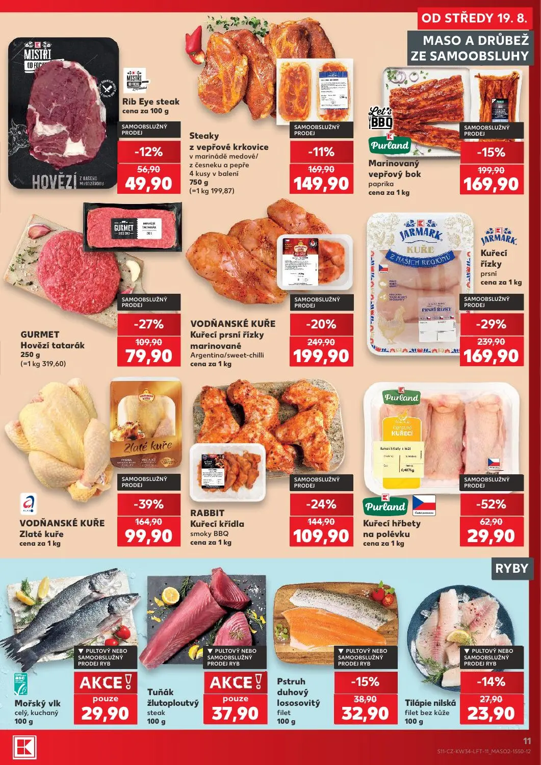 Kaufland leták, strana 11 z 52 — JARMARK Kuřecí řízky prsní, VODŇANSKÉ KUŘE Zlaté kuře, VODŇANSKÉ KUŘE Kuřecí prsní řízky ma…