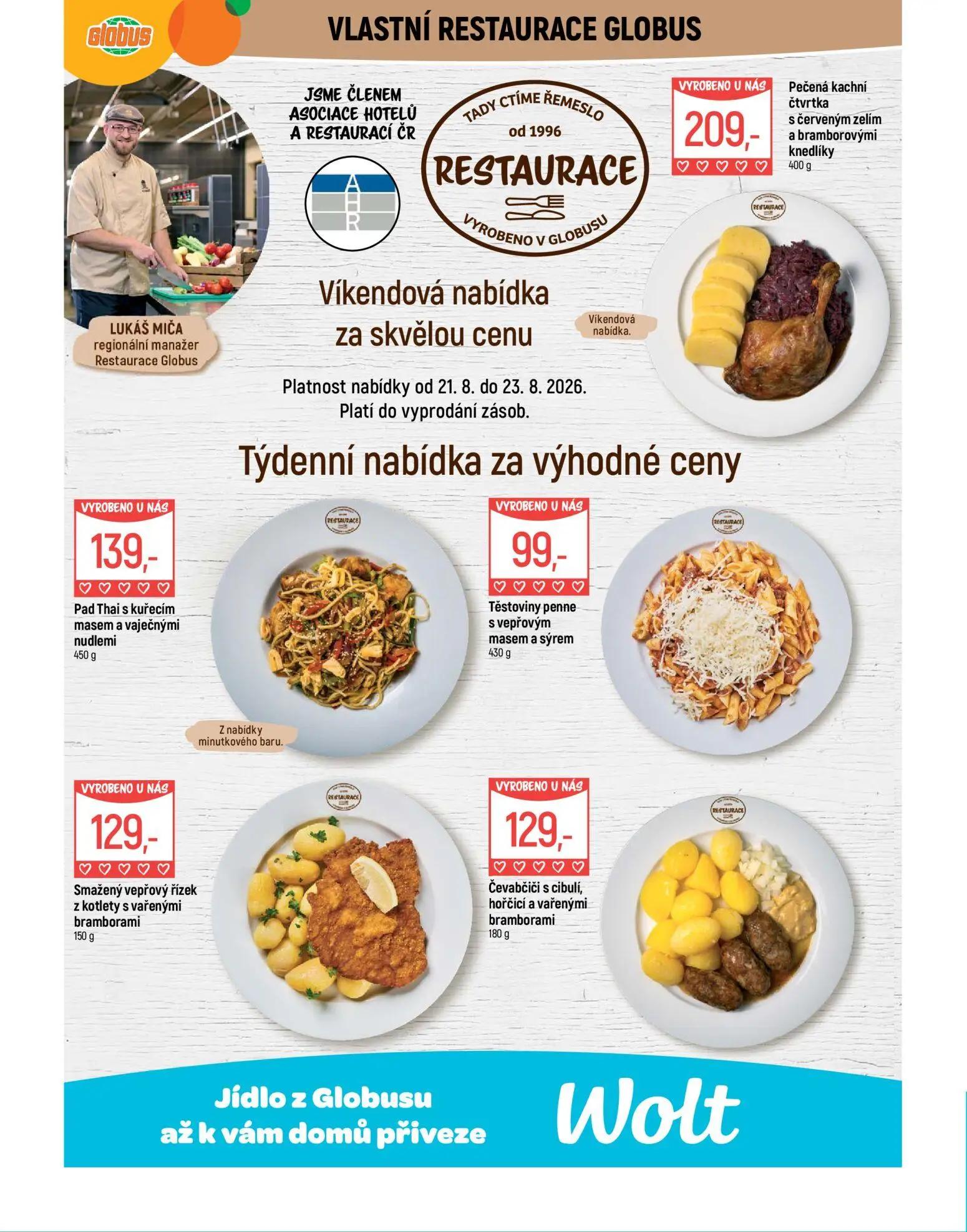 GLOBUS leták, strana 7 z 41 — Pečená kachní čtvrtka s červeným zelím a bramborovými knedlíky, Pad Thai s kuřecím masem a vaj…