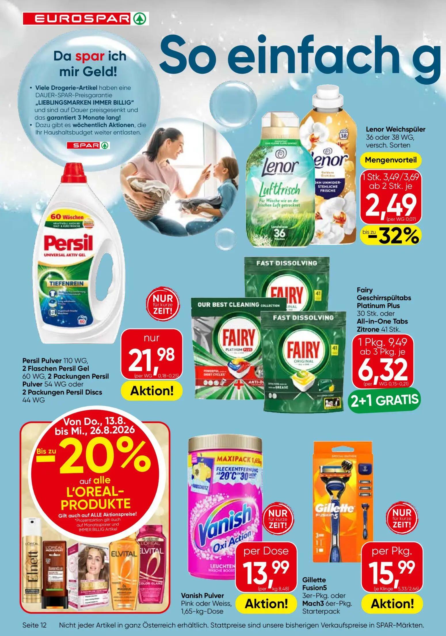 Eurospar Prospekt, Seite 12 von 16 — Fairy Geschirrspültabs Platinum Plus, Fairy All-in-One Tabs Zitrone, Lenor Weichspüler