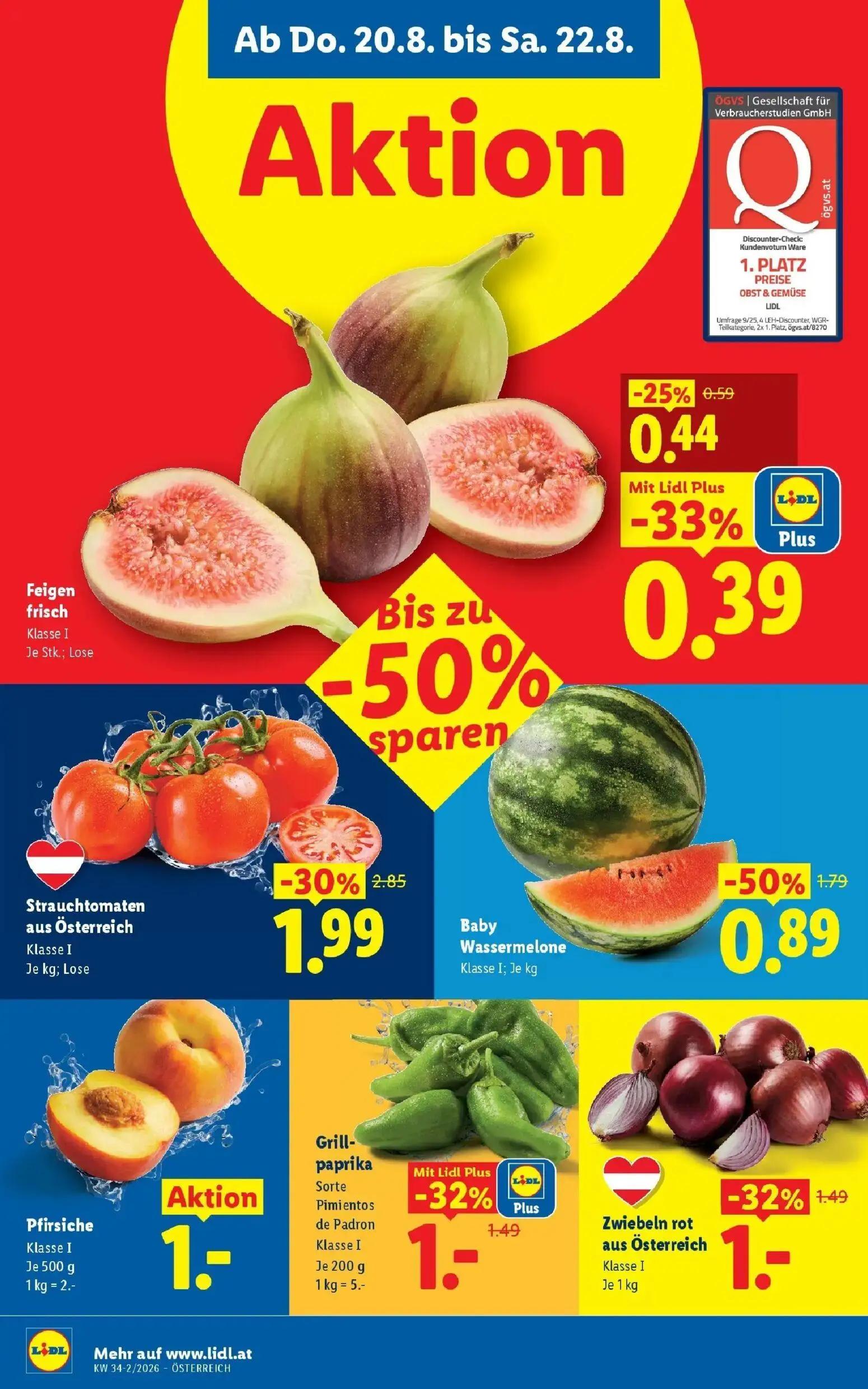 Lidl Prospekt, Seite 6 von 55 — Baby Wassermelone, Strauchtomaten aus Österreich, Grill-paprika Sorte Pimientos de Padron