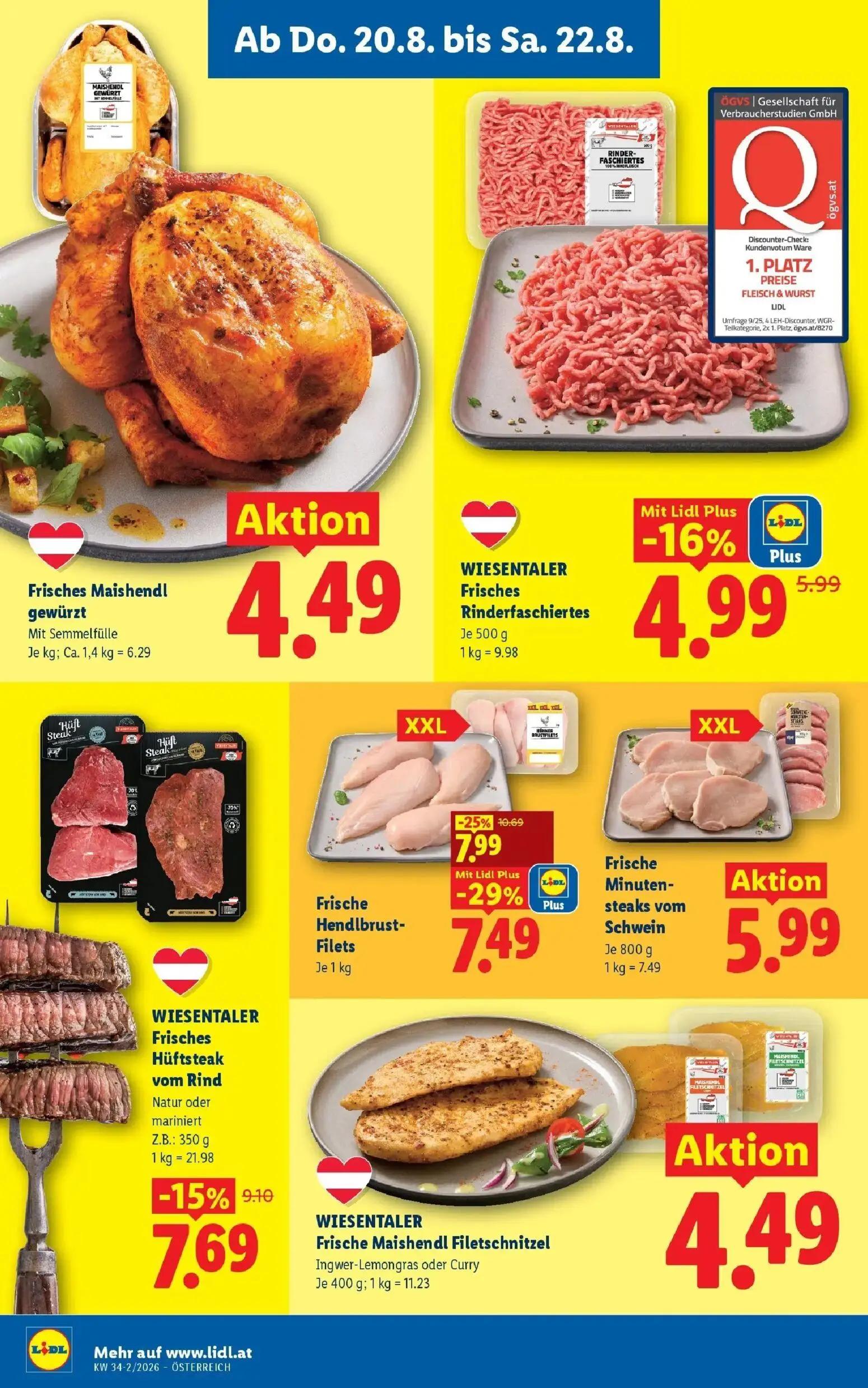 Lidl Prospekt, Seite 8 von 55 — Frische Hendlbrust-Filets, WIESENTALER Frisches Hüftsteak vom Rind Natur oder mariniert, WIE…