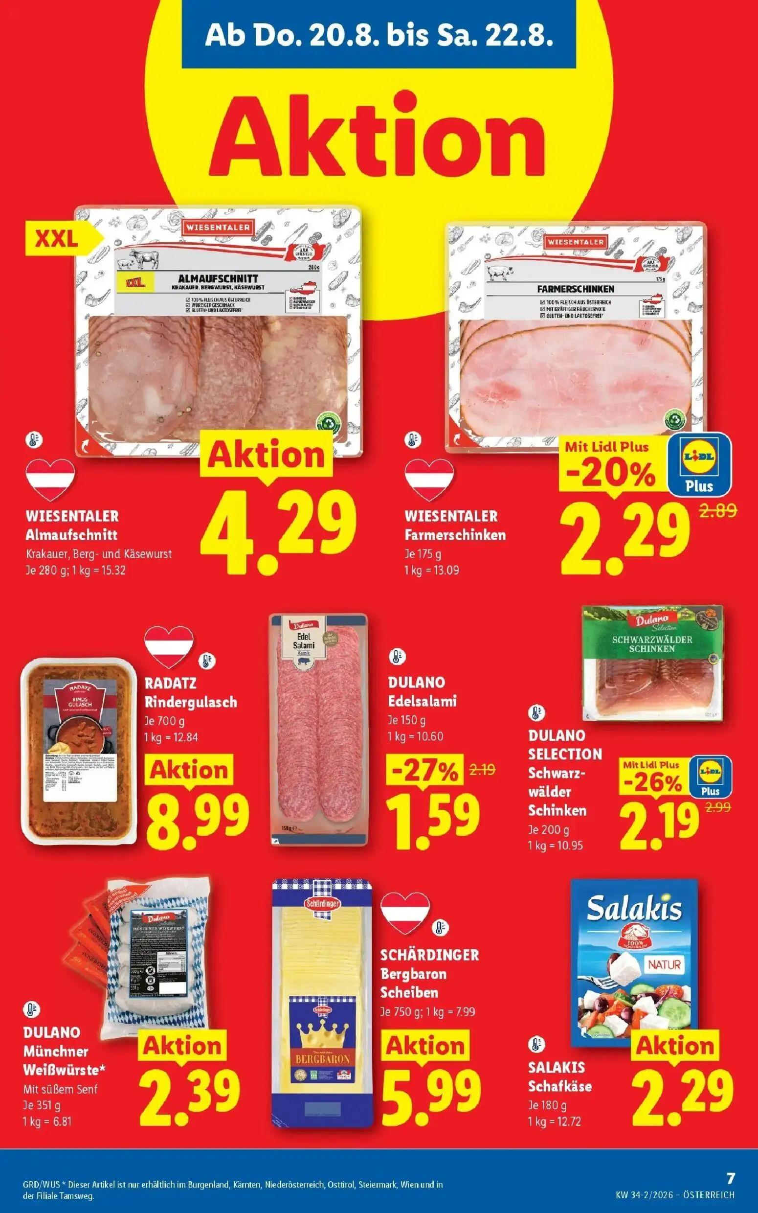 Lidl Prospekt, Seite 9 von 55 — DULANO SELECTION Schwarzwälder Schinken, WIESENTALER Farmerschinken, DULANO Edelsalami