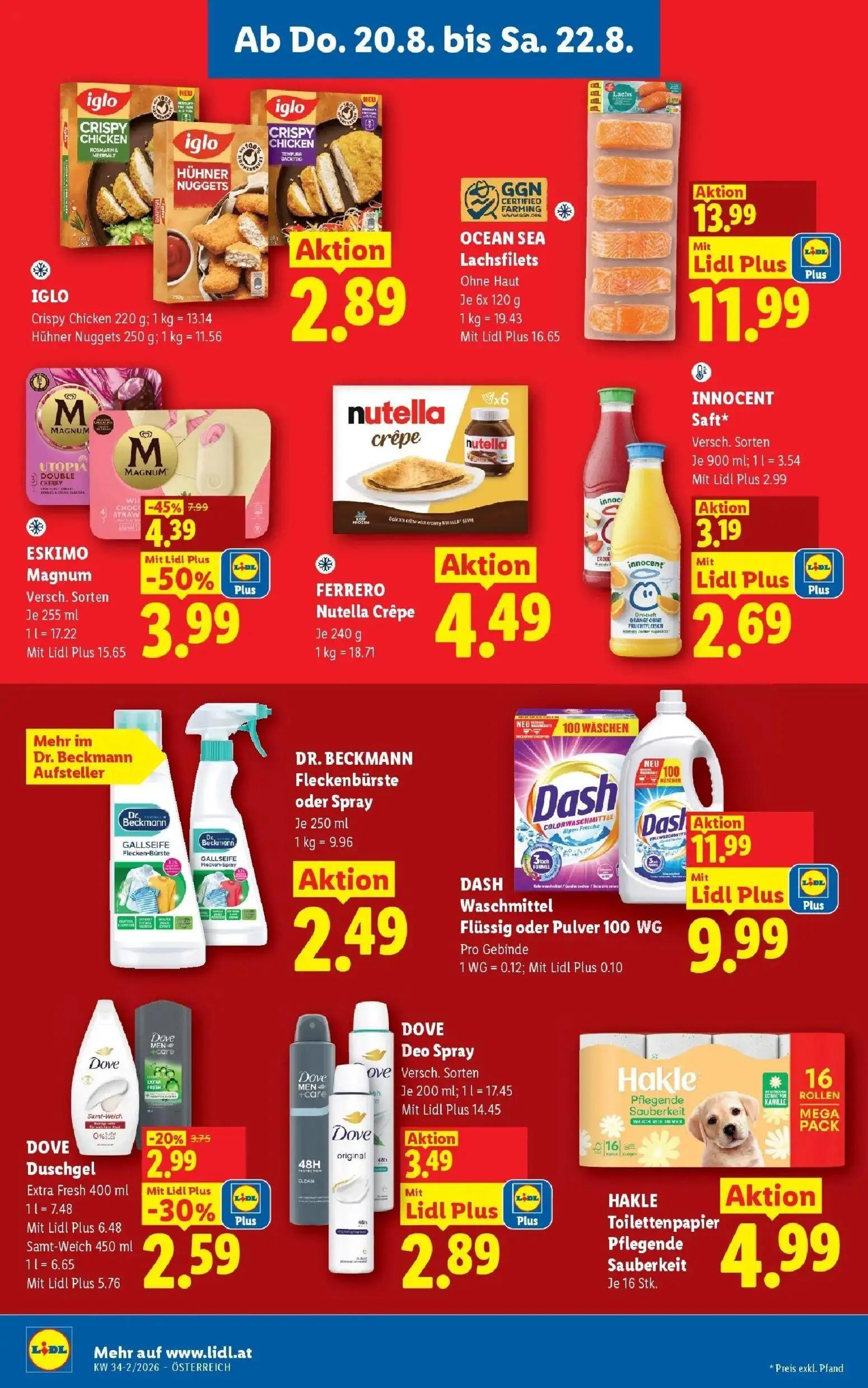 Lidl Prospekt, Seite 12 von 55 — ESKIMO Magnum, OCEAN SEA Lachsfilets, DASH Waschmittel Flüssig oder Pulver