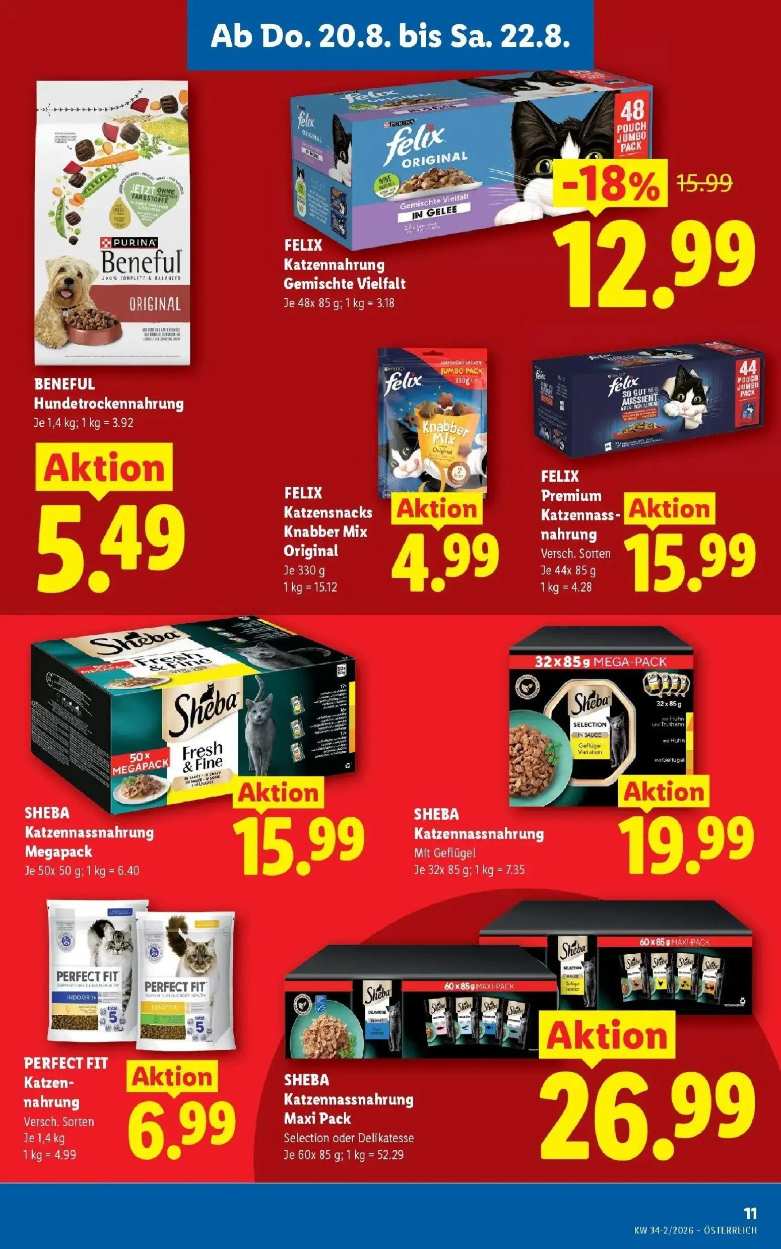 Lidl Prospekt, Seite 13 von 55 — FELIX Katzennahrung Gemischte Vielfalt, BENEFUL Hundetrockennahrung, FELIX Katzensnacks Kna…