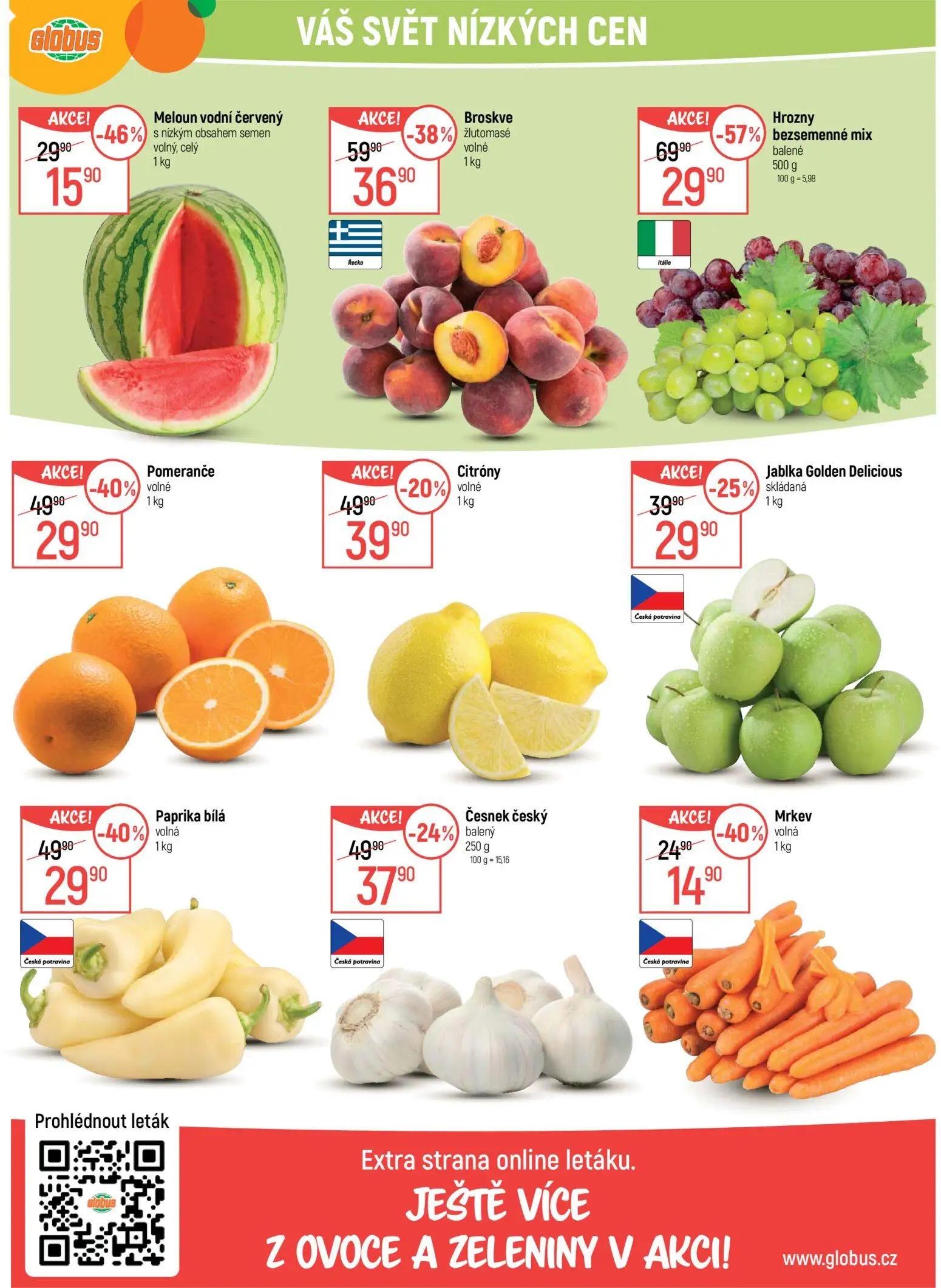 GLOBUS leták, strana 19 z 41 — Hrozny bezsemenné mix, Broskve žlutomasé, Pomeranče