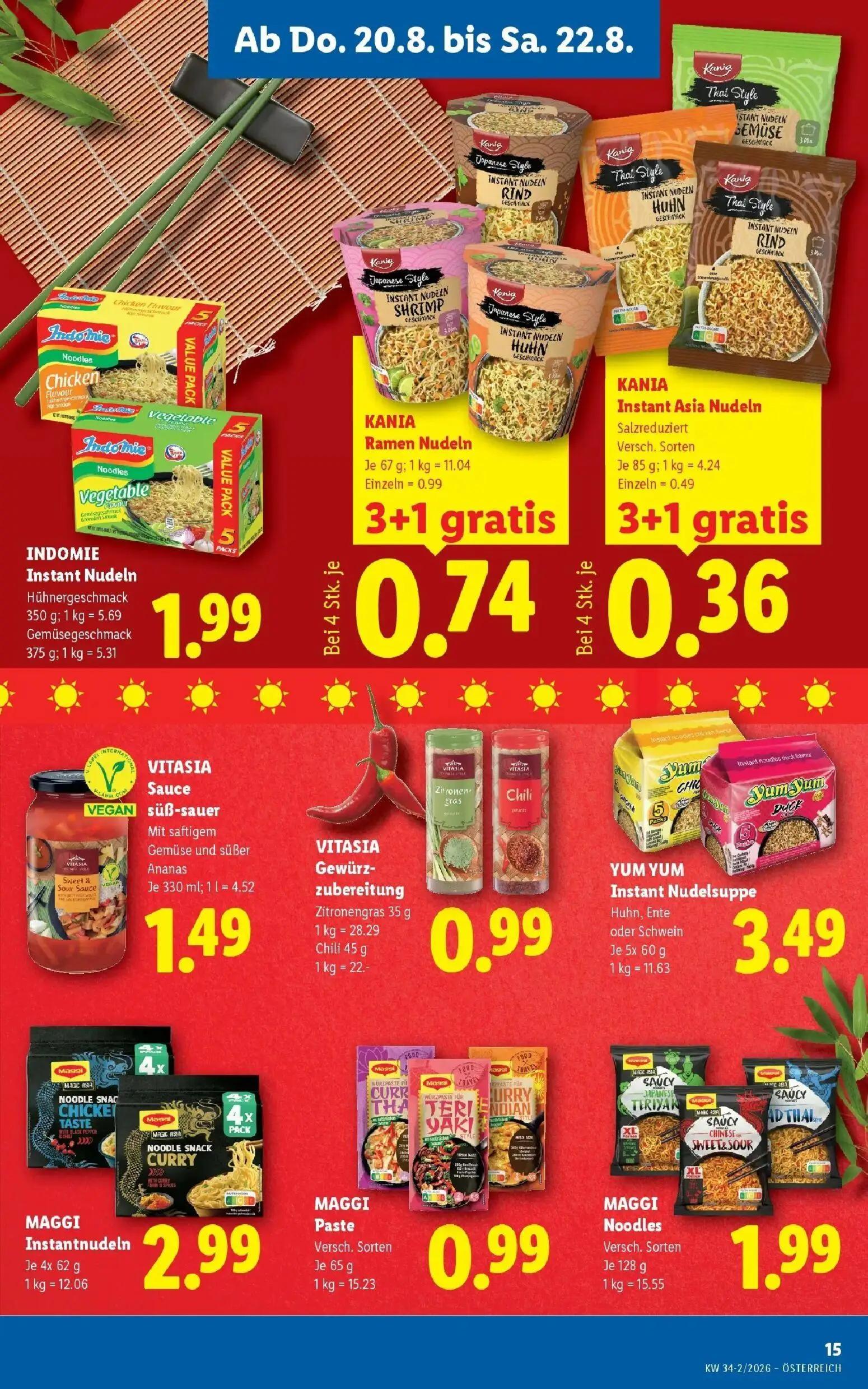 Lidl Prospekt, Seite 17 von 55 — KANIA Ramen Nudeln, KANIA Instant Asia Nudeln Salzreduziert Versch. Sorten, INDOMIE Instant…