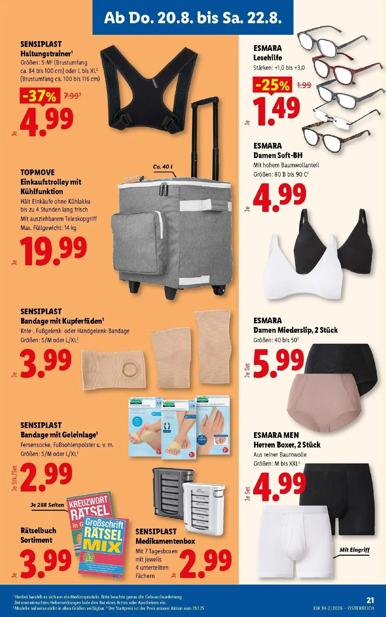 Lidl Prospekt, Seite 25 von 55 — SENSIPLAST Haltungstrainer, SENSIPLAST Bandage mit Kupferfäden, SENSIPLAST Bandage mit Gele…