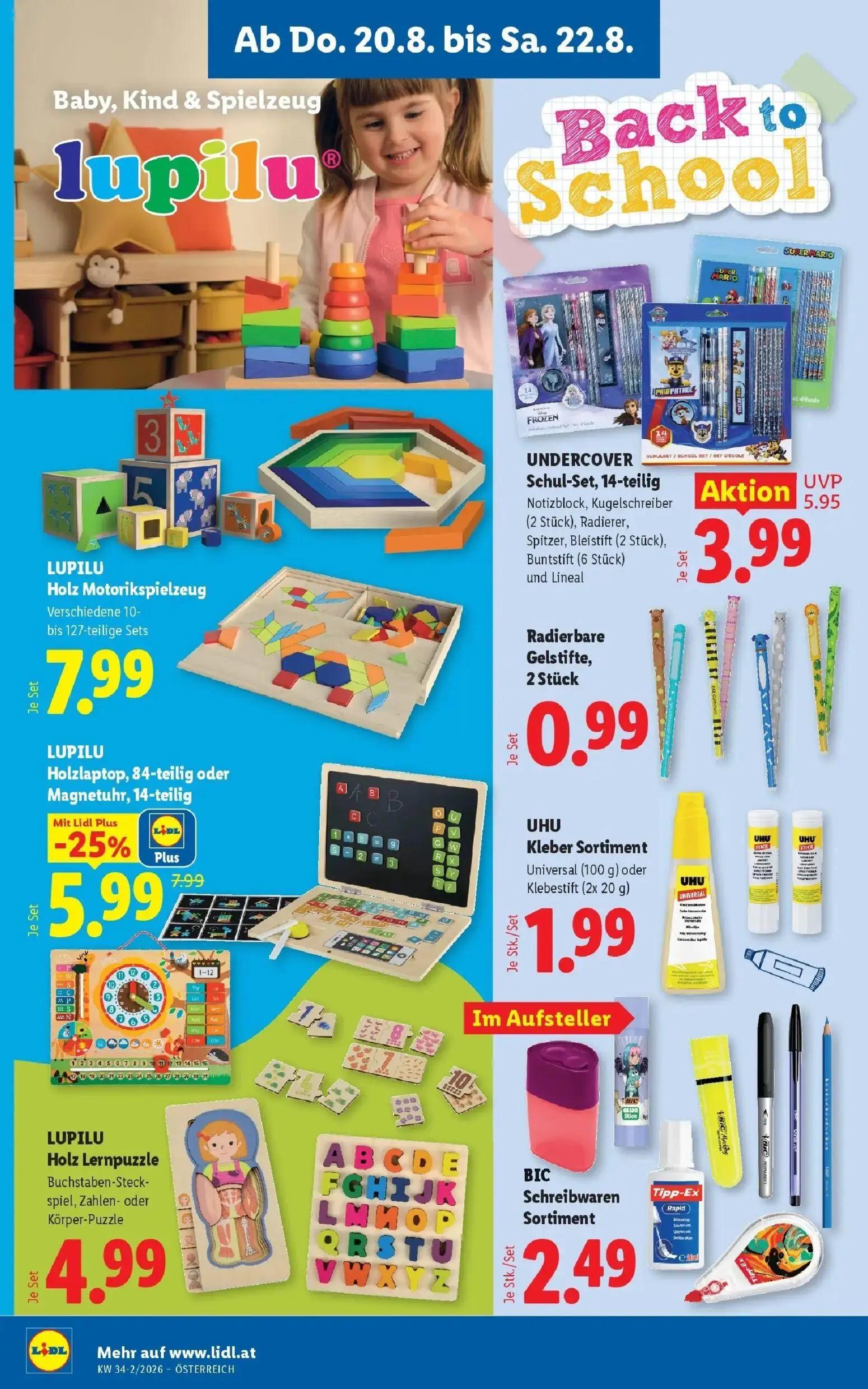 Lidl Prospekt, Seite 26 von 55 — LUPILU Holzlaptop, LUPILU Magnetuhr, UNDERCOVER Schul-Set