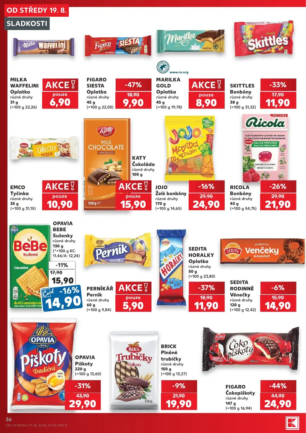 Kaufland leták, strana 36 z 52 — OPAVIA Piškoty Tradiční, SEDITA HORALKY Oplatka, OPAVIA BEBE Sušenky Rodinné Cereální