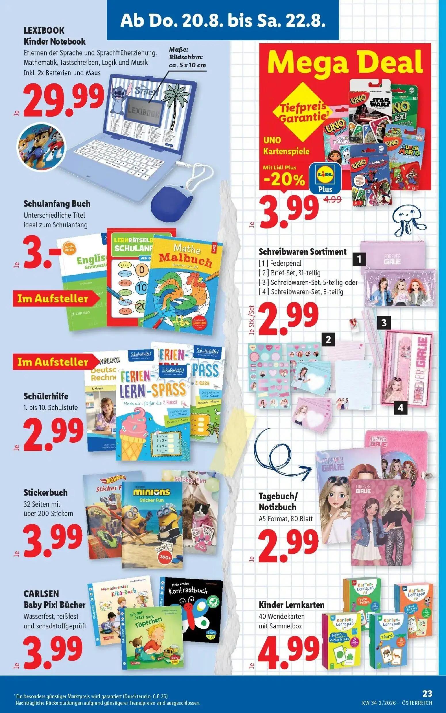 Lidl Prospekt, Seite 27 von 55 — UNO Kartenspiele, LEXIBOOK Kinder Notebook Erlernen der Sprache und Sprachfrüherziehung, Ma…