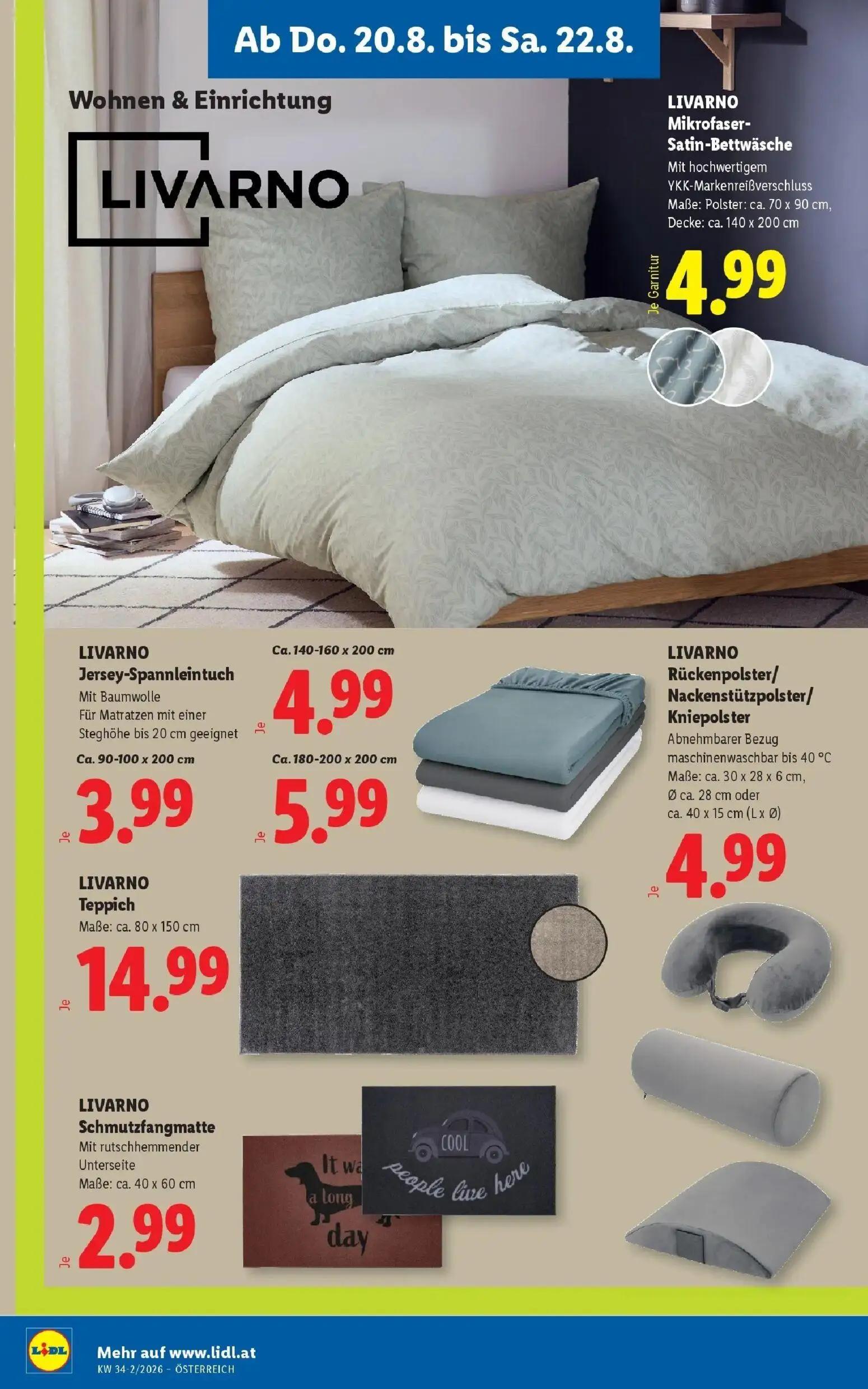 Lidl Prospekt, Seite 28 von 55 — LIVARNO Mikrofaser-Satin-Bettwäsche, LIVARNO Jersey-Spannleintuch, LIVARNO Jersey-Spannlein…