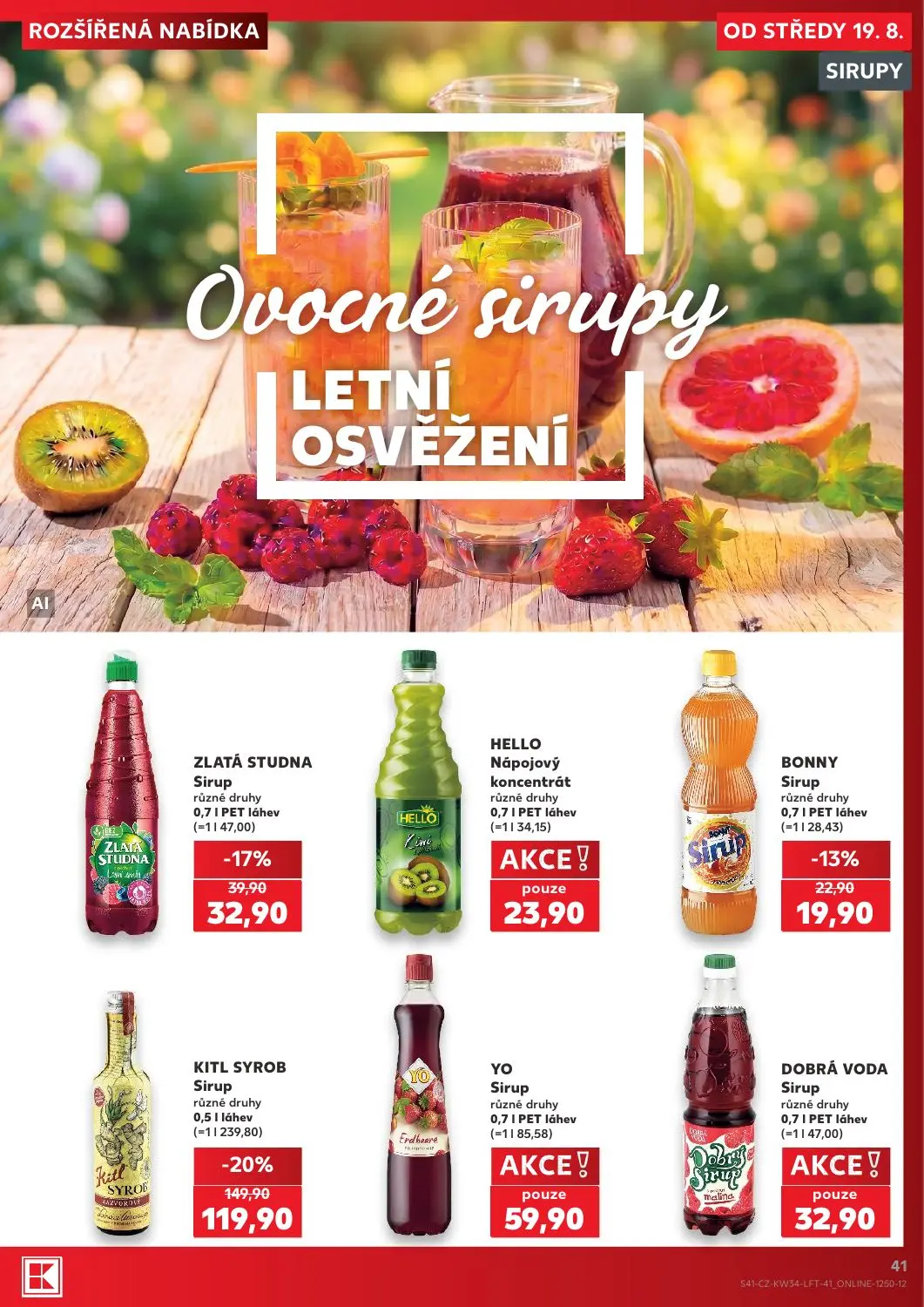 Kaufland leták, strana 41 z 52 — KITL SYROB Sirup, ZLATÁ STUDNA Sirup, BONNY Sirup