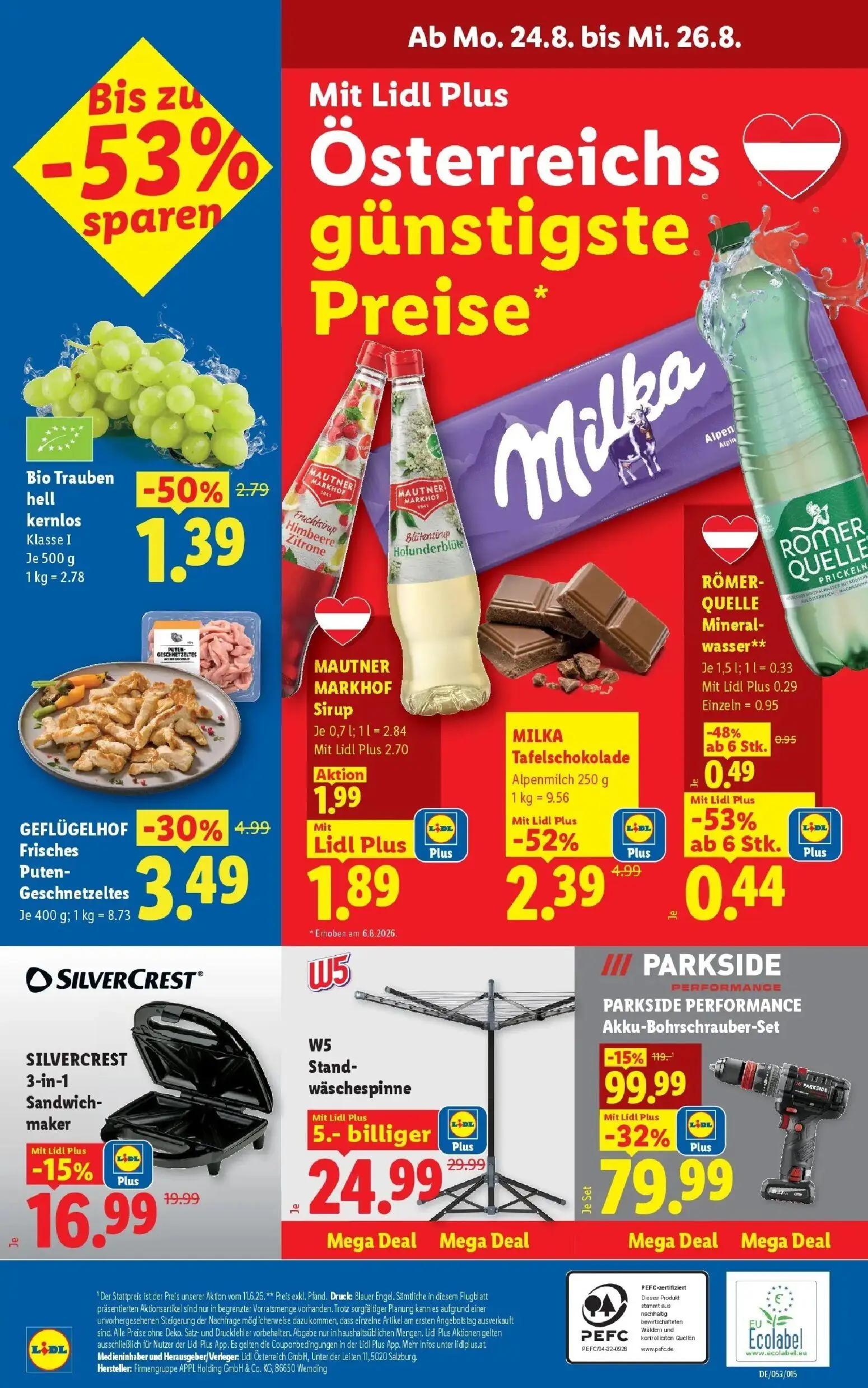 Lidl Prospekt, Seite 31 von 55 — PARKSIDE PERFORMANCE Akku-Bohrschrauber-Set, W5 Stand-wäschespinne, MILKA Tafelschokolade A…
