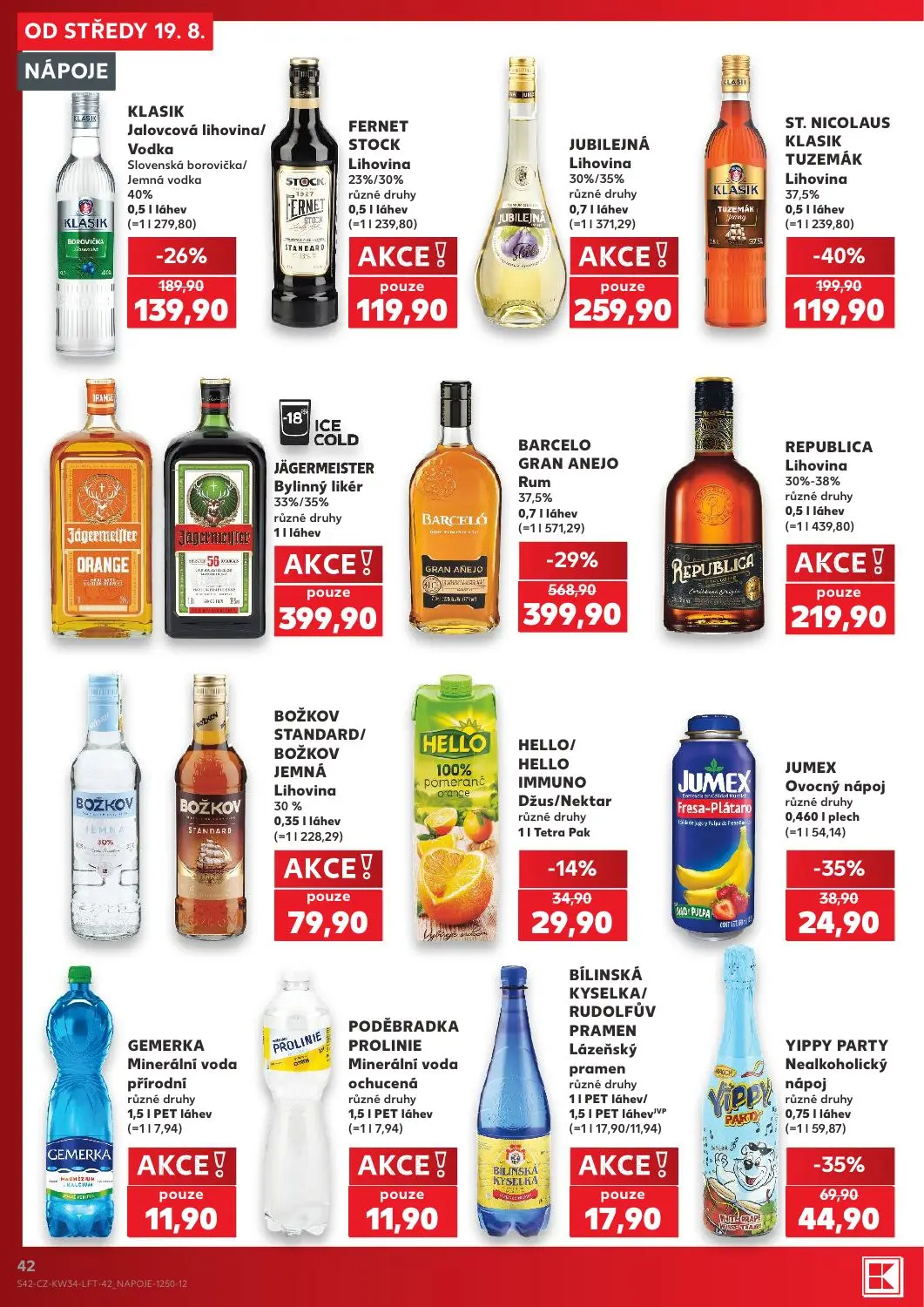 Kaufland leták, strana 42 z 52 — YIPPY PARTY Nealkoholický nápoj různé druhy, JUMEX Ovocný nápoj různé druhy, HELLO/ HELLO I…