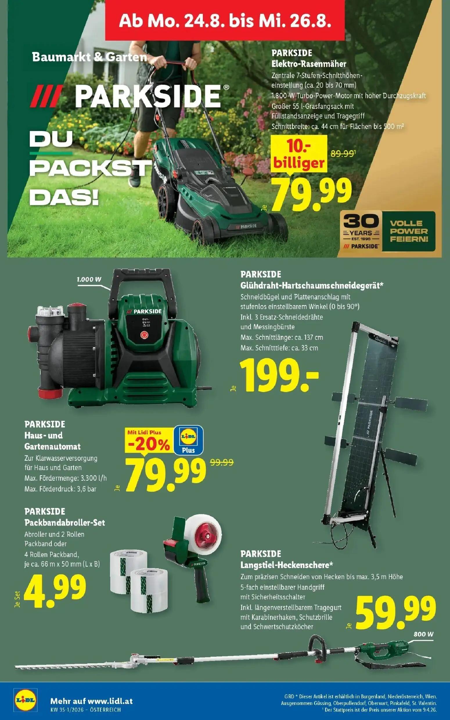 Lidl Prospekt, Seite 33 von 55 — PARKSIDE Haus- und Gartenautomat, PARKSIDE Elektro-Rasenmäher, PARKSIDE Glühdraht-Hartschau…