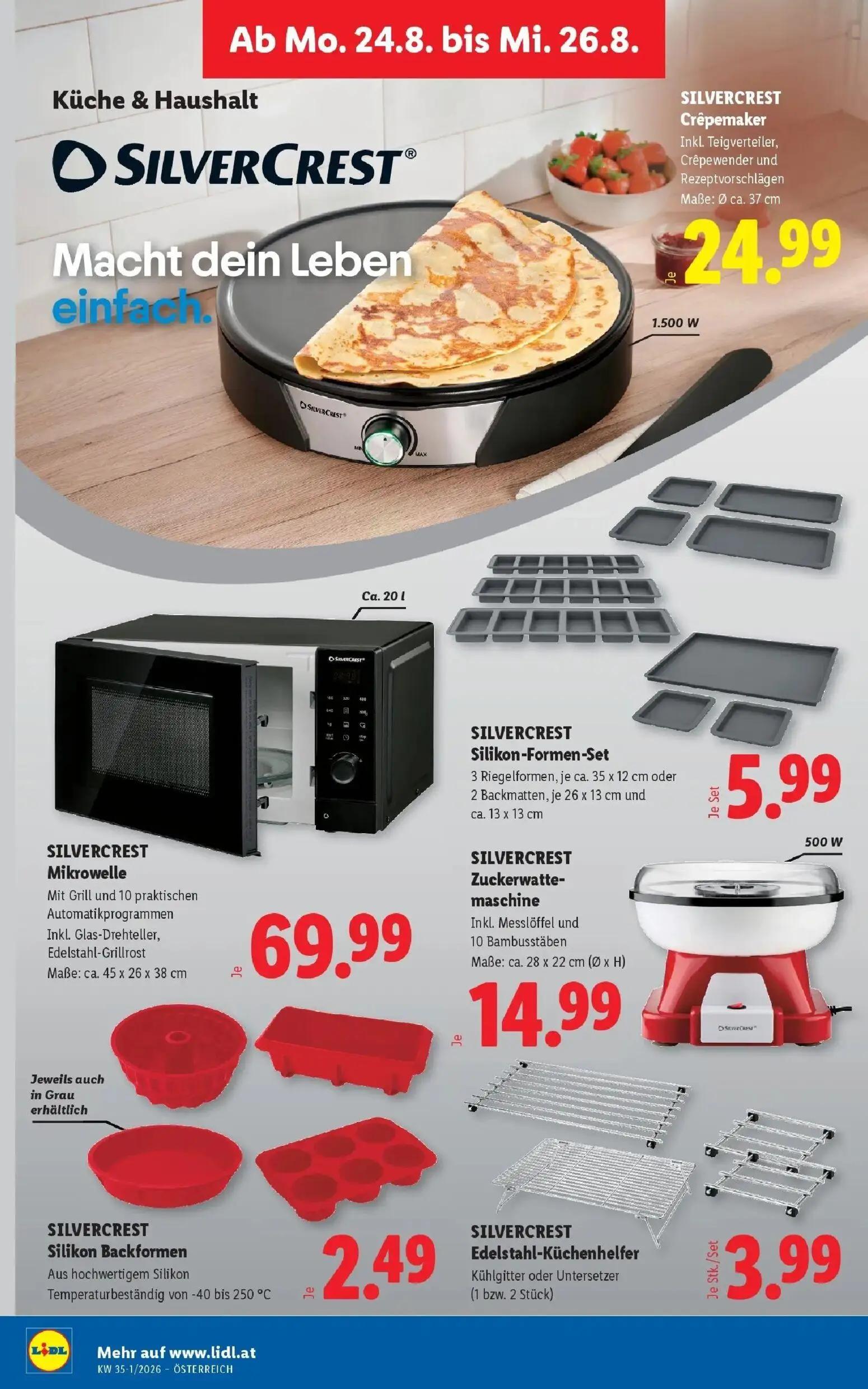 Lidl Prospekt, Seite 35 von 55 — SILVERCREST Crêpemaker, SILVERCREST Mikrowelle, SILVERCREST Silikon-Formen-Set