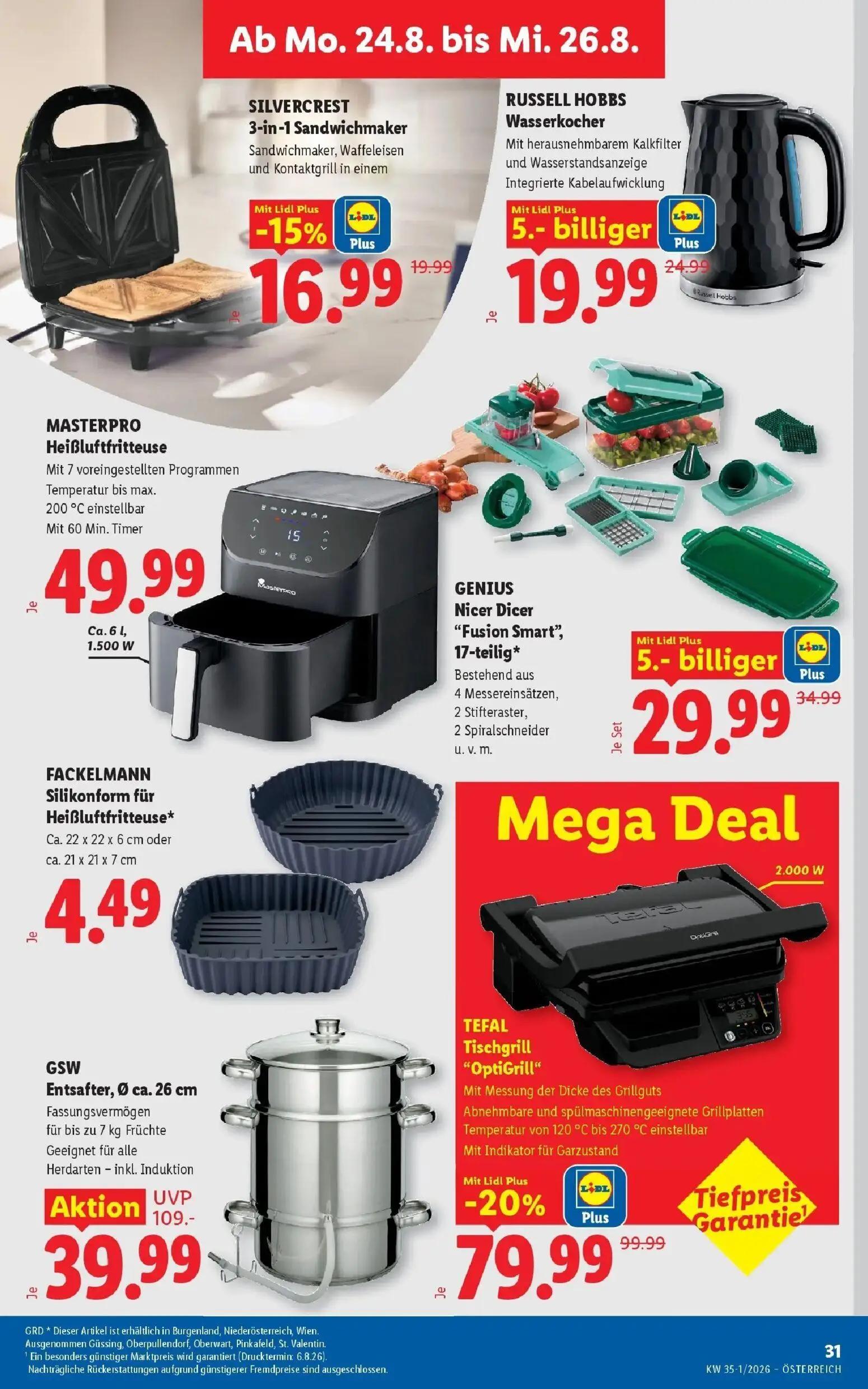 Lidl Prospekt, Seite 36 von 55 — Entsafter, Ø ca. 26 cm, Tischgrill "OptiGrill", Wasserkocher