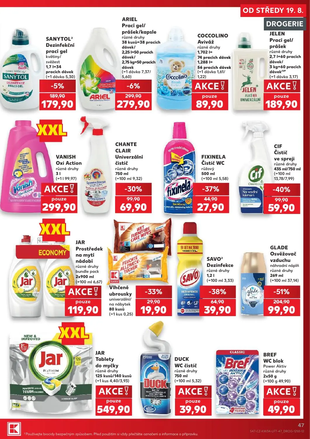 Kaufland leták, strana 47 z 52 — GLADE Osvěžovač vzduchu náhradní náplň různé druhy, CIF Čistič ve spreji různé druhy, CHANT…