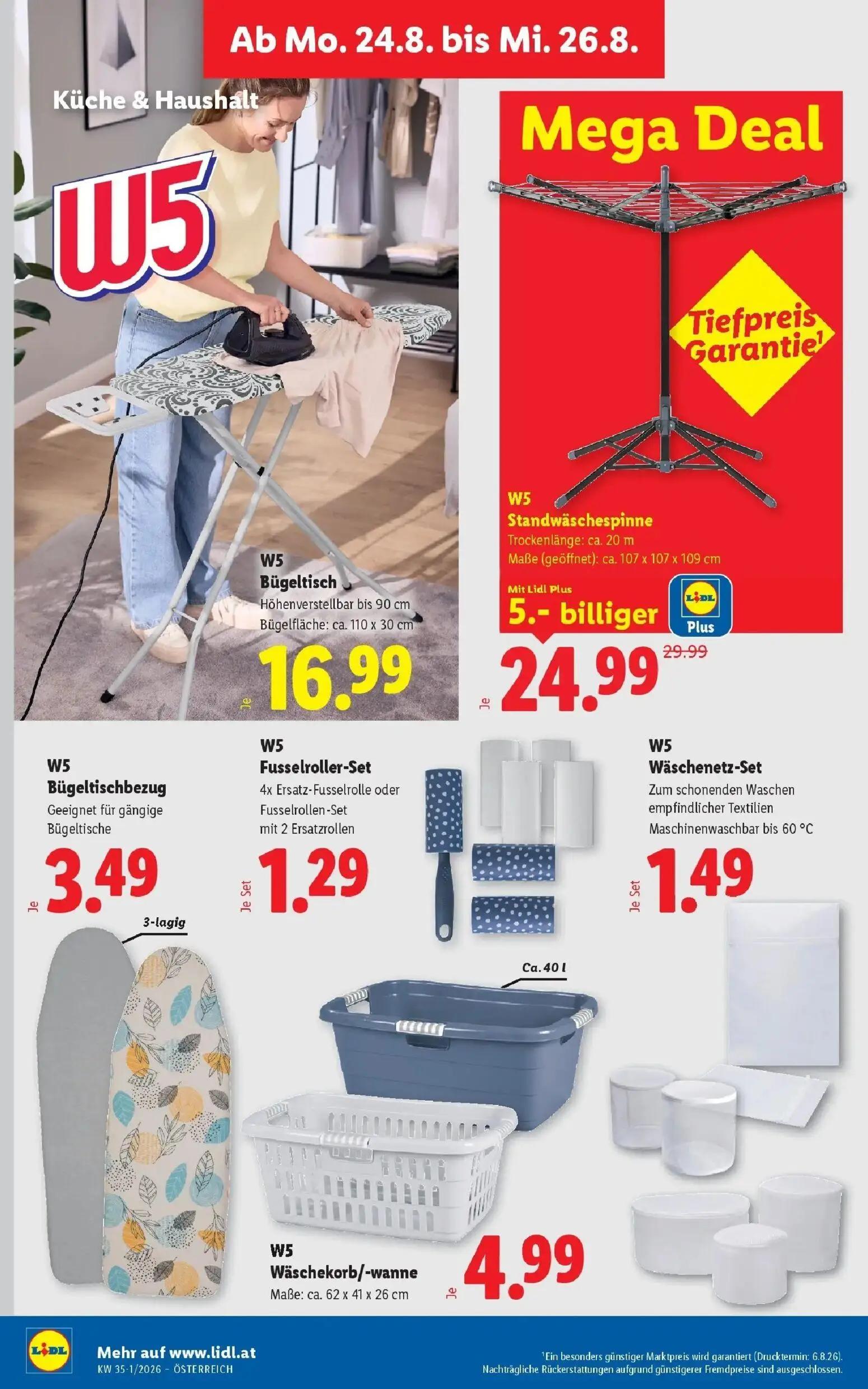Lidl Prospekt, Seite 37 von 55 — W5 Standwäschespinne, W5 Bügeltisch, W5 Bügeltischbezug