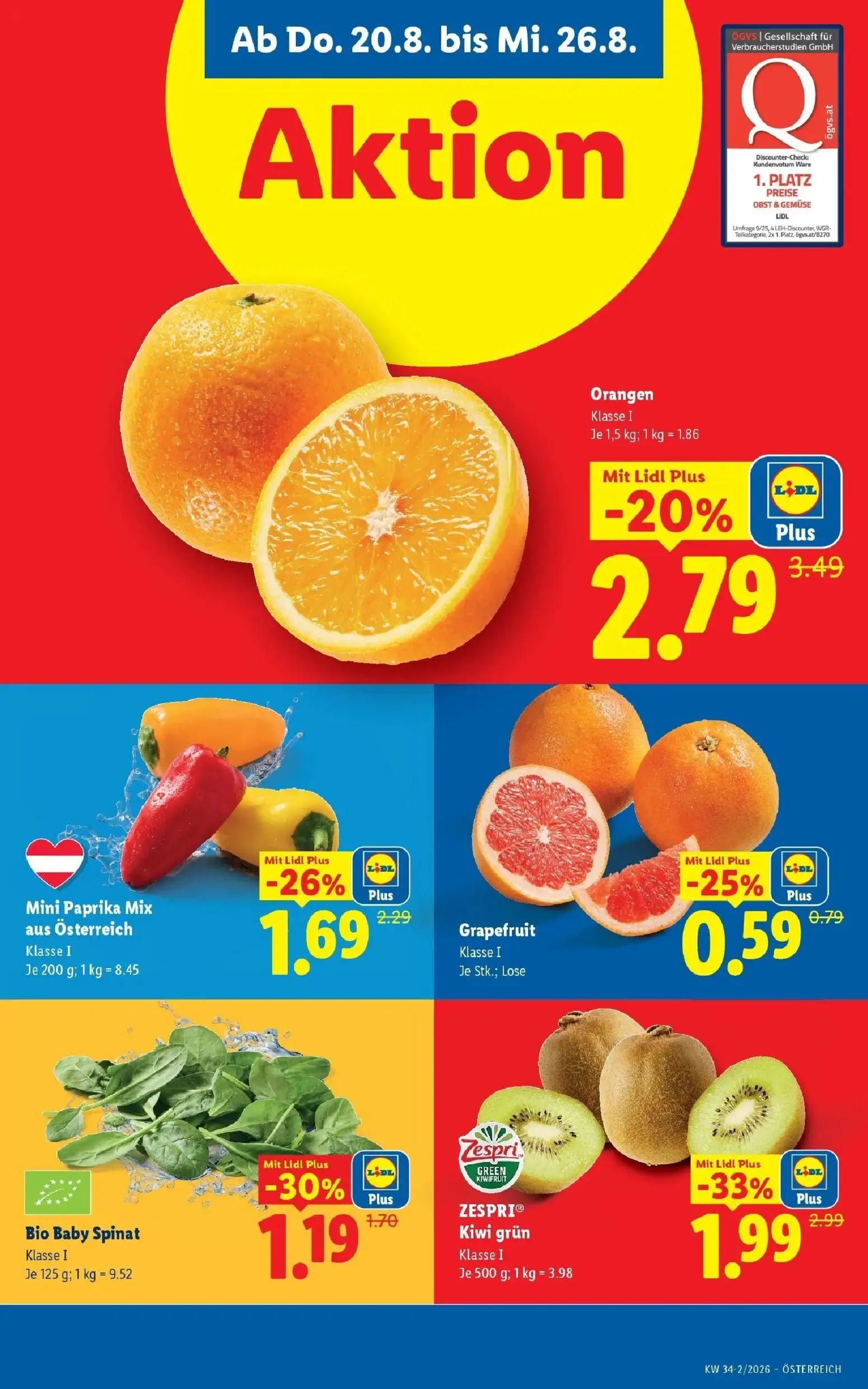 Lidl Prospekt, Seite 40 von 55 — ZESPRI® Kiwi grün, Orangen, Mini Paprika Mix aus Österreich