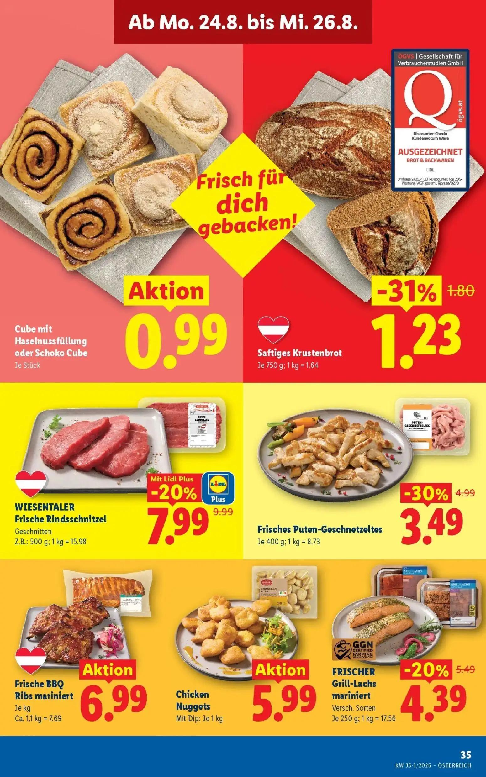 Lidl Prospekt, Seite 42 von 55 — WIESENTALER Frische Rindsschnitzel Geschnitten, Frisches Puten-Geschnetzeltes, FRISCHER Gri…