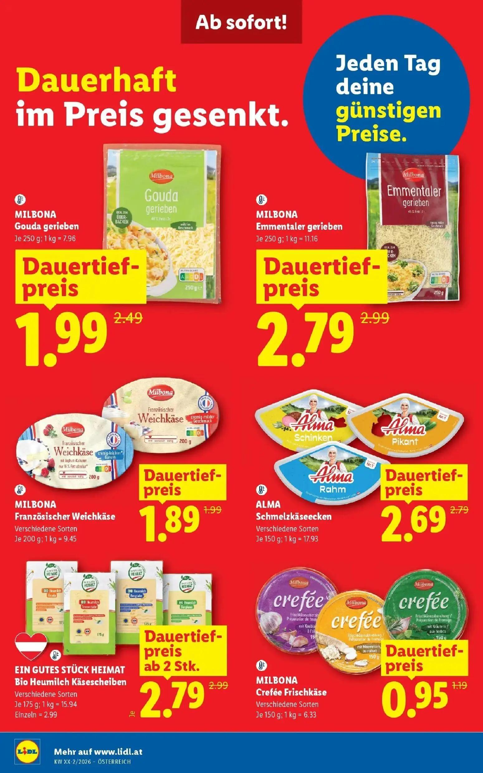 Lidl Prospekt, Seite 47 von 55 — MILBONA Gouda gerieben, MILBONA Crefée Frischkäse, MILBONA Emmentaler gerieben