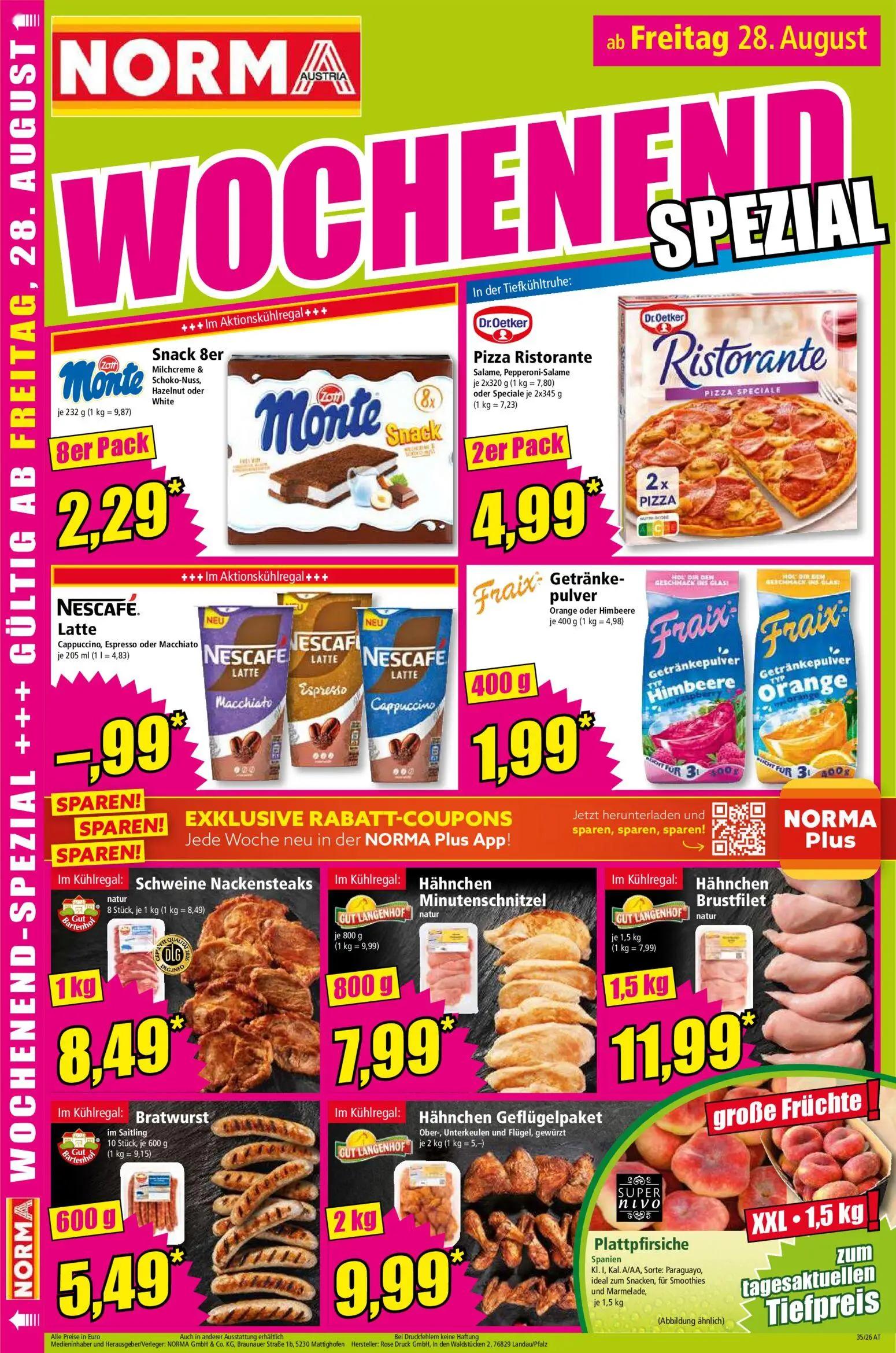 Norma Prospekt, Seite 16 von 18 — Monte Snack 8er, Pizza Ristorante, NESCAFE Latte