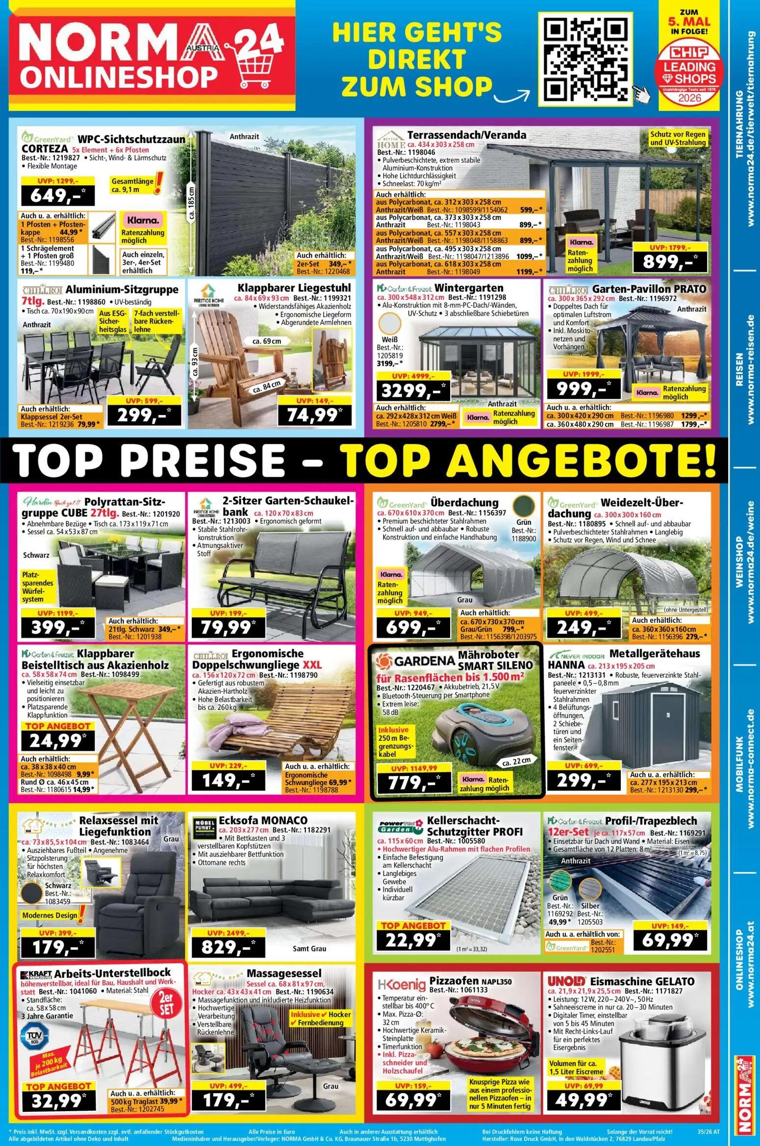 Norma Prospekt, Seite 17 von 18 — Wintergarten, Ecksofa MONACO, Garten-Pavillon PRATO