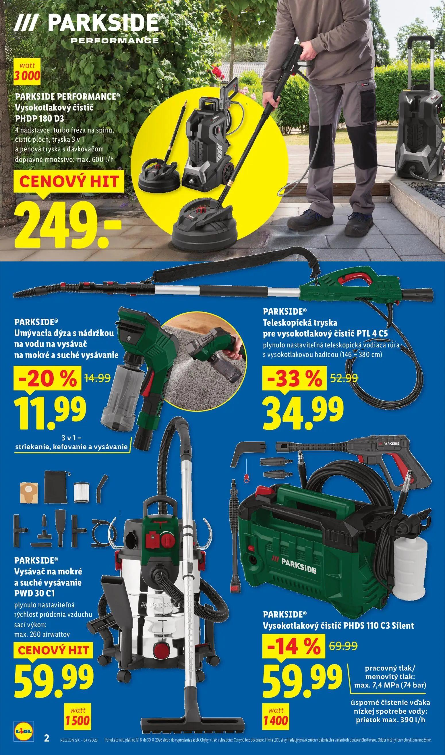 Lidl leták, strana 2 z 8 — PARKSIDE® Teleskopická tryska pre vysokotlakový čistič PTL 4 C5, PARKSIDE® Vysokotlakový čistič P…